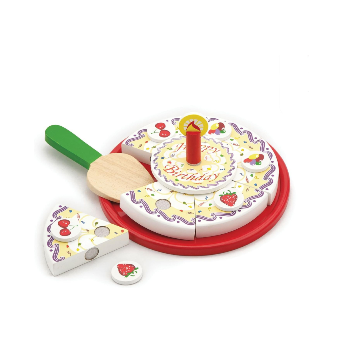 VIGA Wooden Birthday Cutting Cake Pretend Play Toy, Educational Role Play for Toddlers and Kids, Ages 1.5+