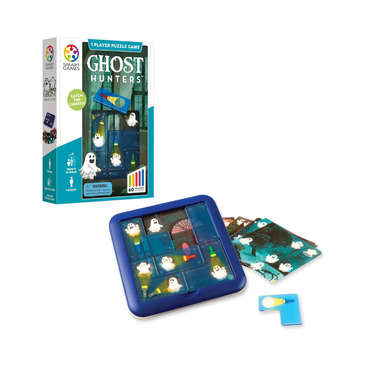 SmartGames Ghost Hunters Logic Puzzle Game for Kids 6+, IQ Brain Teaser STEM Toy with 60 Progressive Challenges, Travel-Friendly Educational Tabletop Puzzle