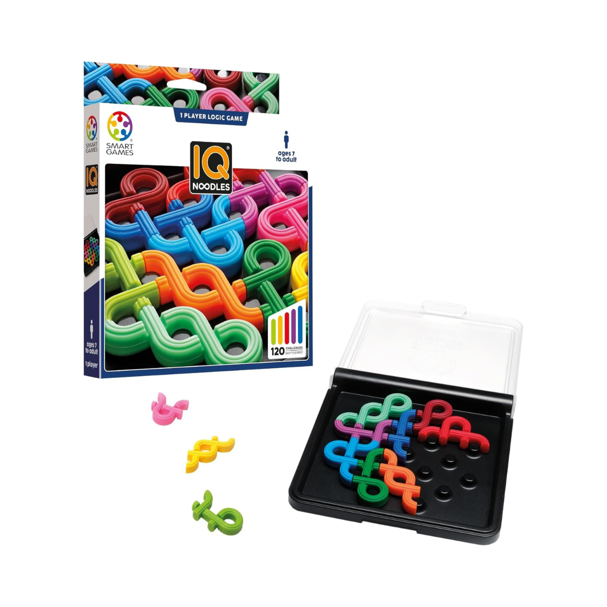 SmartGames IQ Noodles Pocket Brain Teaser Puzzle Game with 120 Challenges Travel-Friendly Educational Toy for Kids and Adults Ages 7 and Up