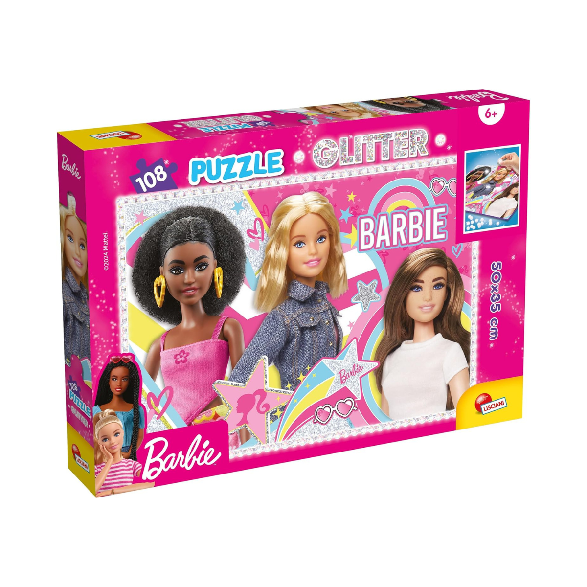 Barbie Glitter Puzzle 108 Pieces Barbie Best Friends Forever, Sparkly Jigsaw Puzzle with Adhesive Gems, Creative Educational Toy for Kids Ages 4+