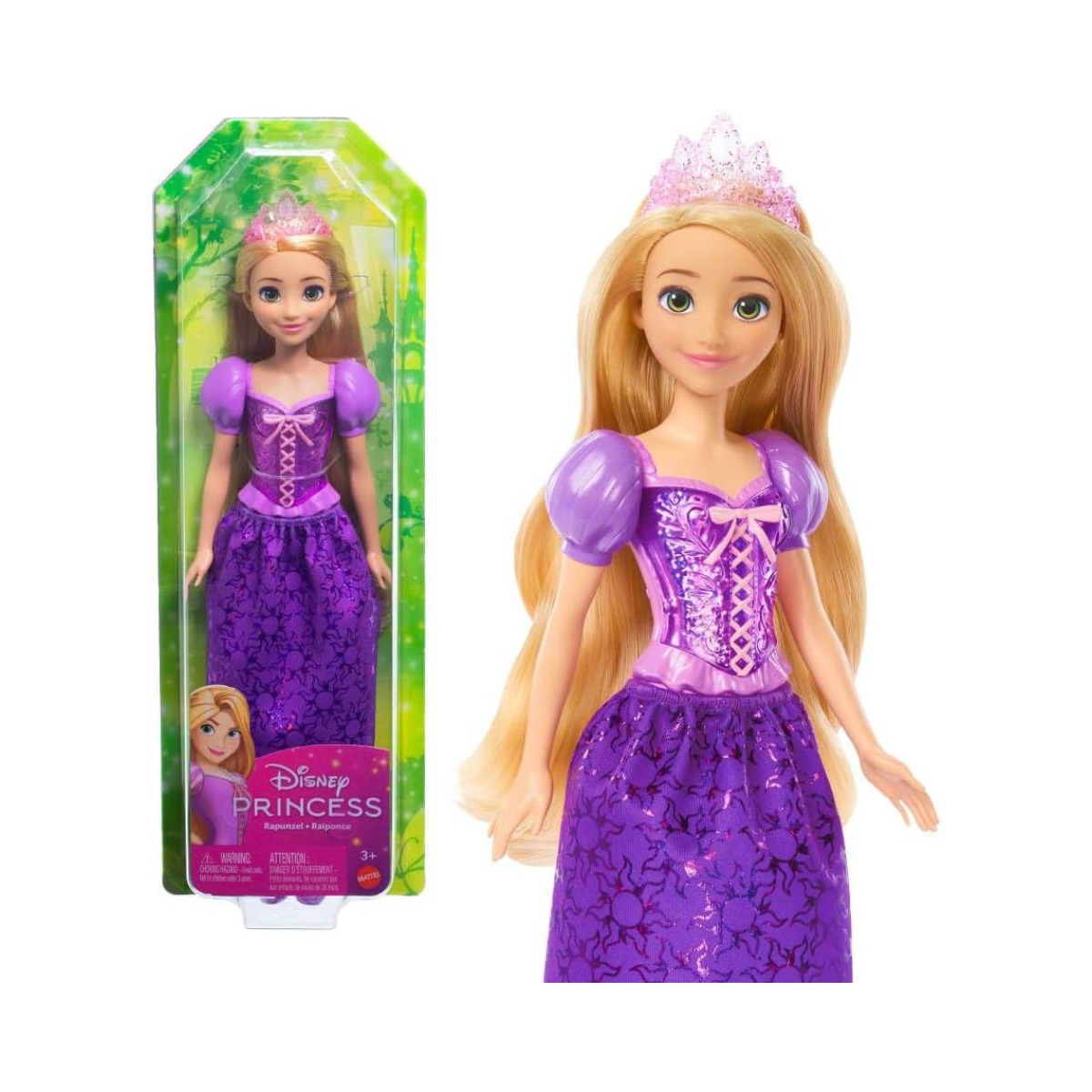 Disney Princess Rapunzel Doll, Fashionable Tangled Character Doll with Removable Skirt, Tiara, Shoes and Posable Limbs, Ages 3+