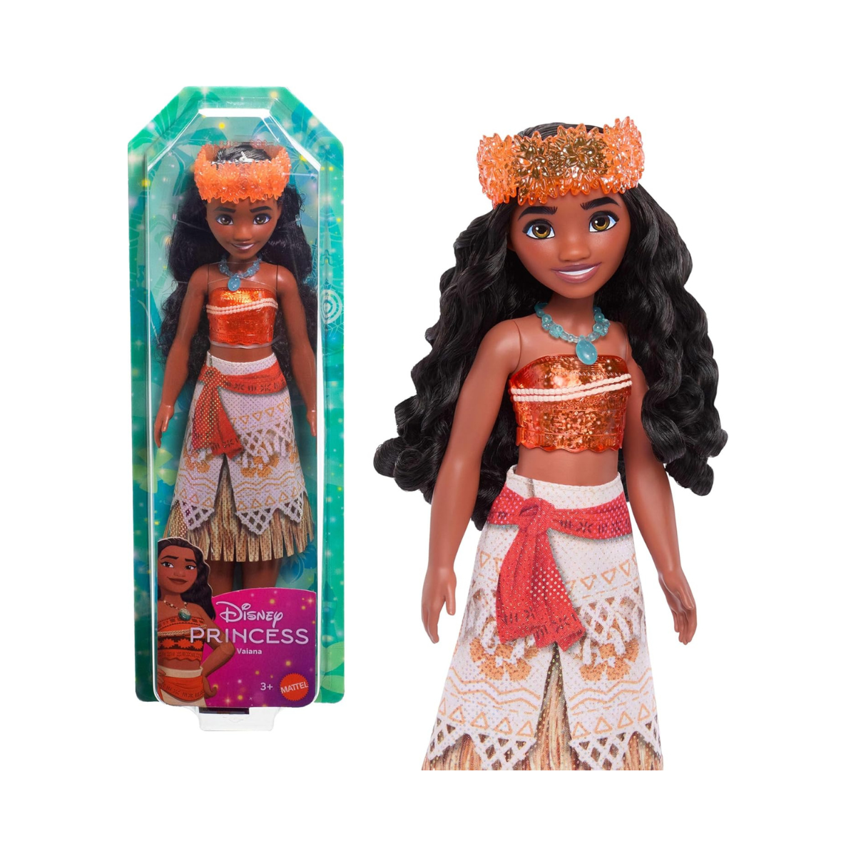 Mattel Disney Princess Moana Doll, Posable Fashion Doll with Removable Skirt, Headband, Necklace and Long Hair, Ages 3+