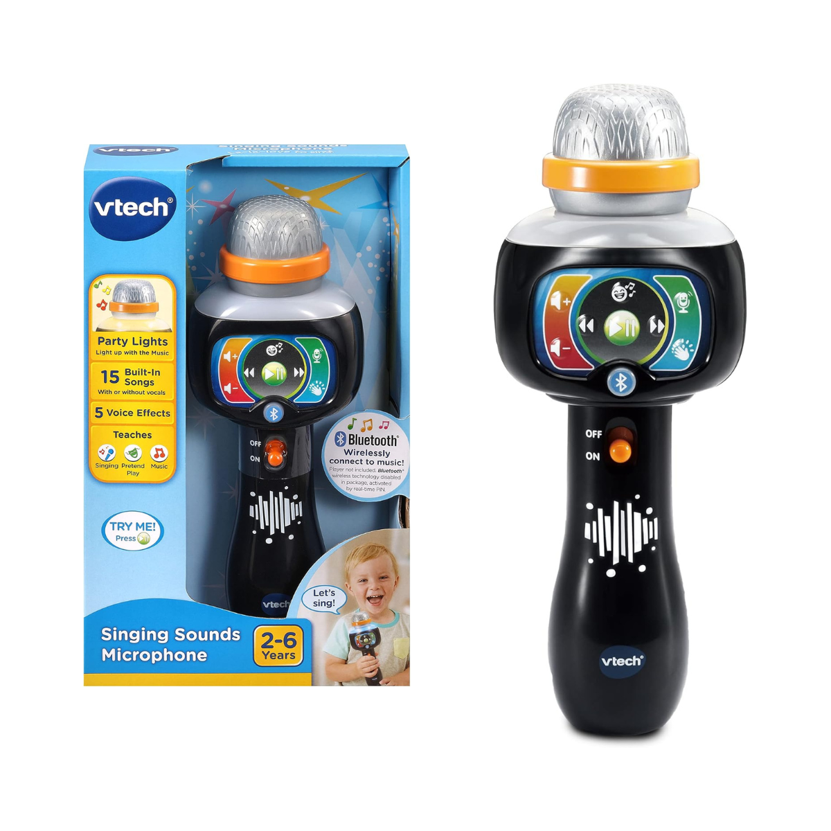 VTech Singing Sounds Microphone Musical Toy with Bluetooth Voice Effects Lights and Built In Songs for Kids Ages 2 to 4 Plus