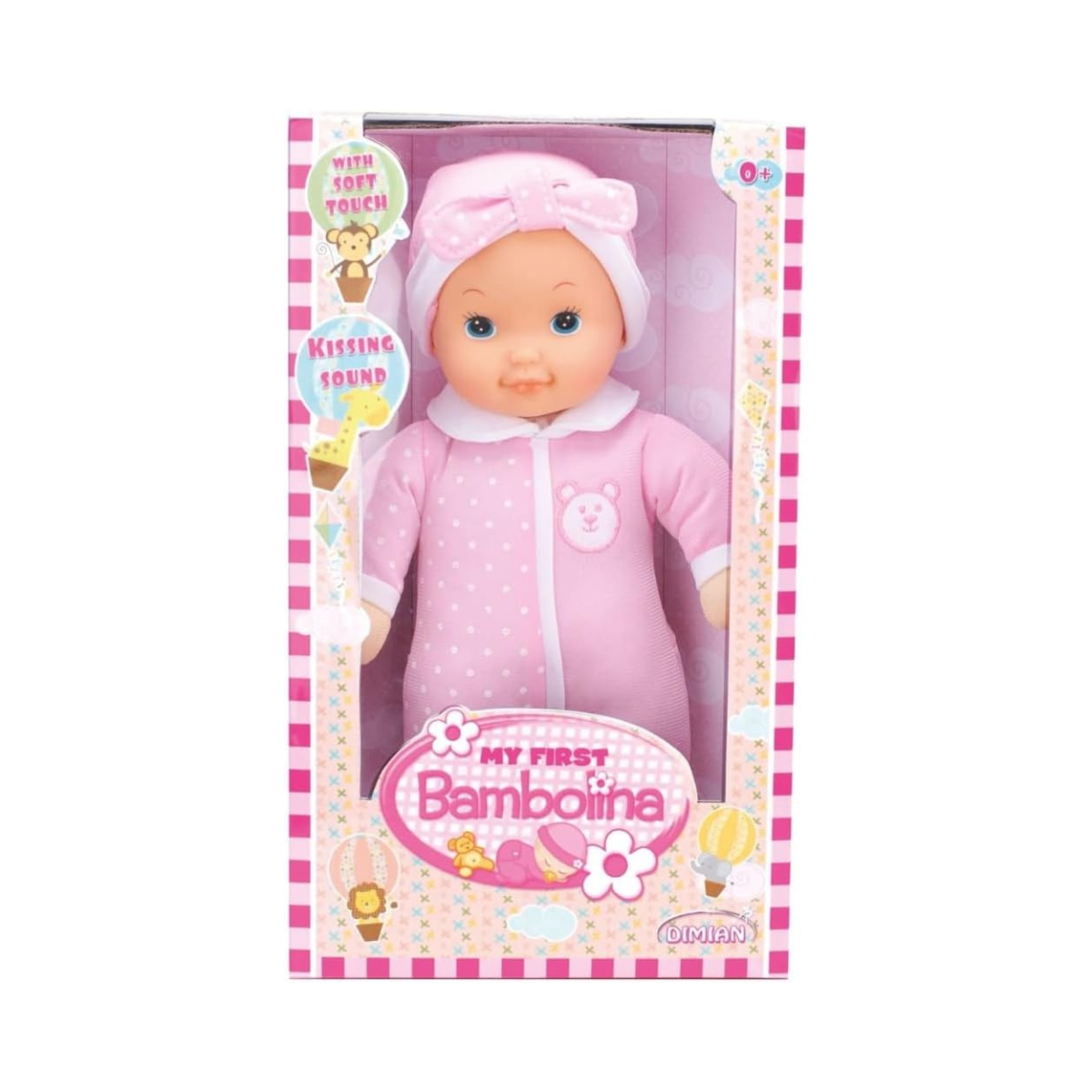 Bambolina Dimian FB373 My First Doll Soft 34 cm Cuddle Doll with Kiss Sound Washable Clothes for Toddlers Ages 2 and Up