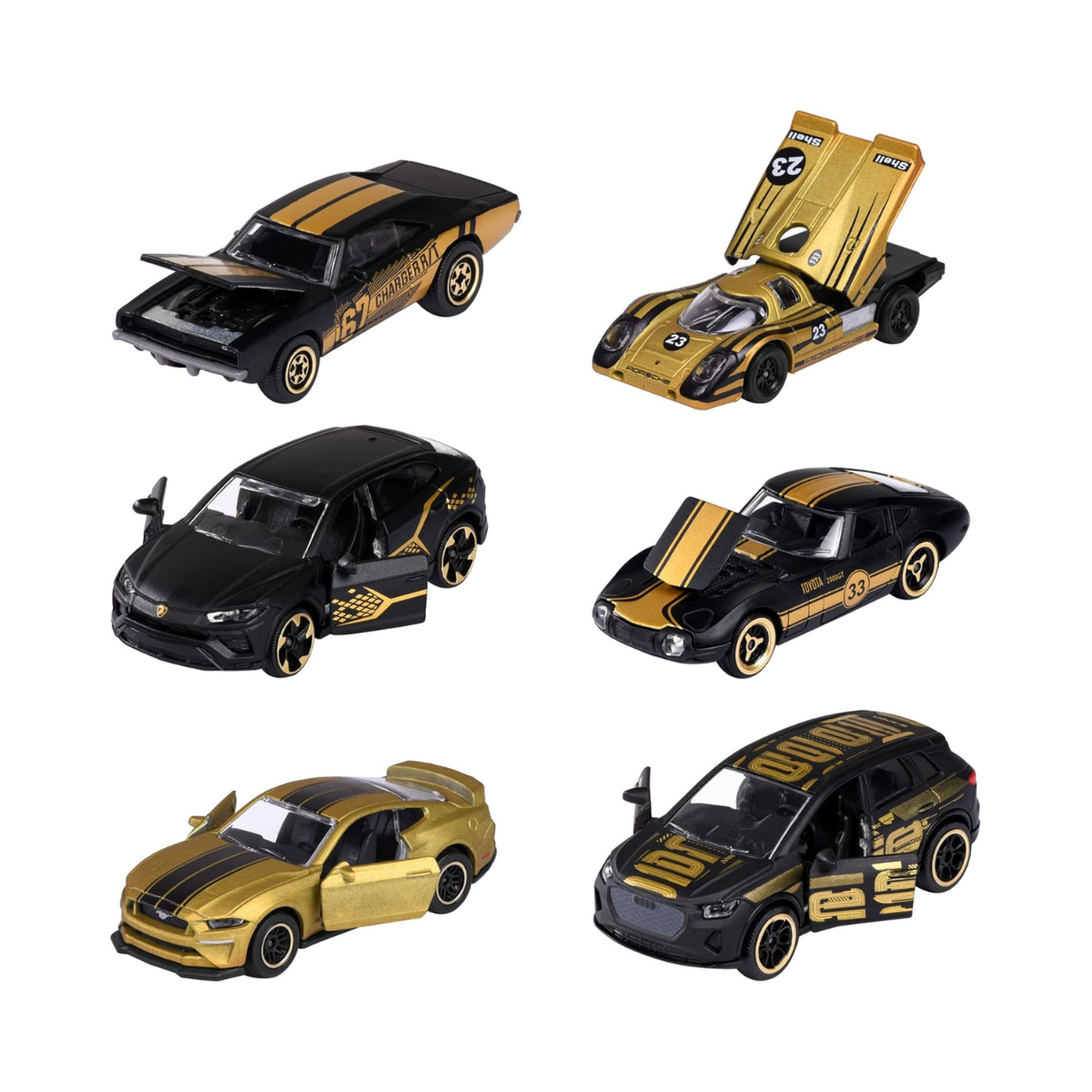 Majorette Limited Edition 9 Gold Design Toy Car, 1:64 Scale Die Cast Model, Random 1 of 6 Collectible Cars, Free Roll Suspension, Trading Card Included, Kids and Collectors, Ages 3+