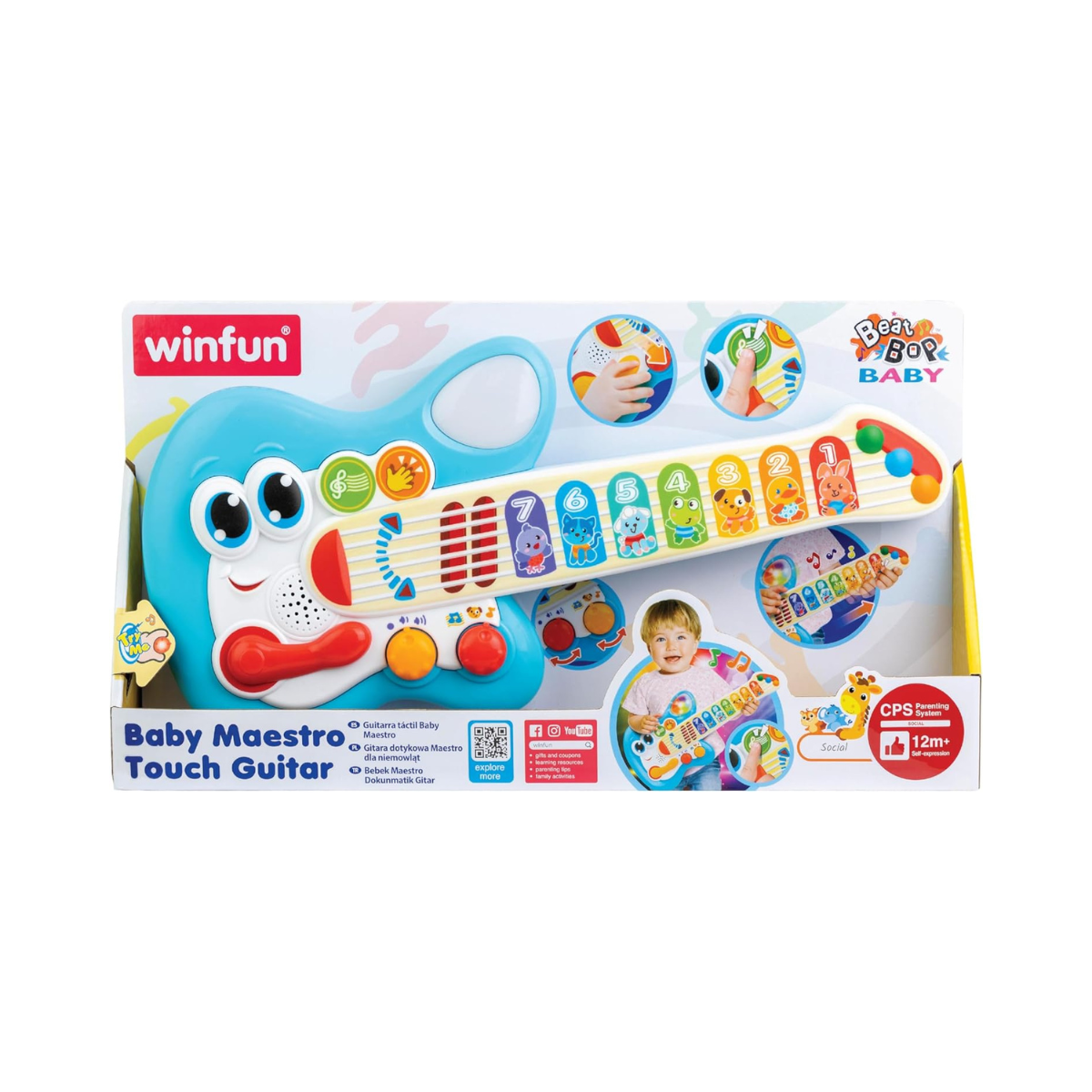 Winfun Baby Maestro Touch Guitar, Light-Up Musical Toy with Animal Sounds & Jam Mode, 3 Play Modes with Lights, Sounds & Whammy Bar, Educational Light-Up Music Toy, For Toddlers - 12 Months +