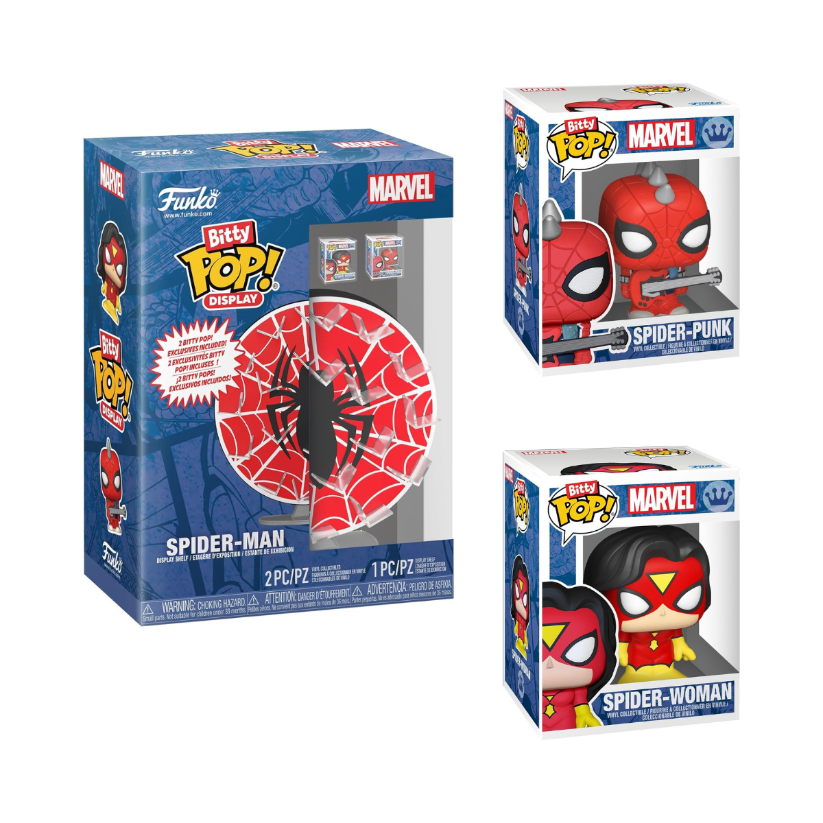 Funko Pop! Bitty Display: Spider-Man Web - Spider-Punk & Spider-Woman Exclusive Included - Display Total of 18 Bitty Characters