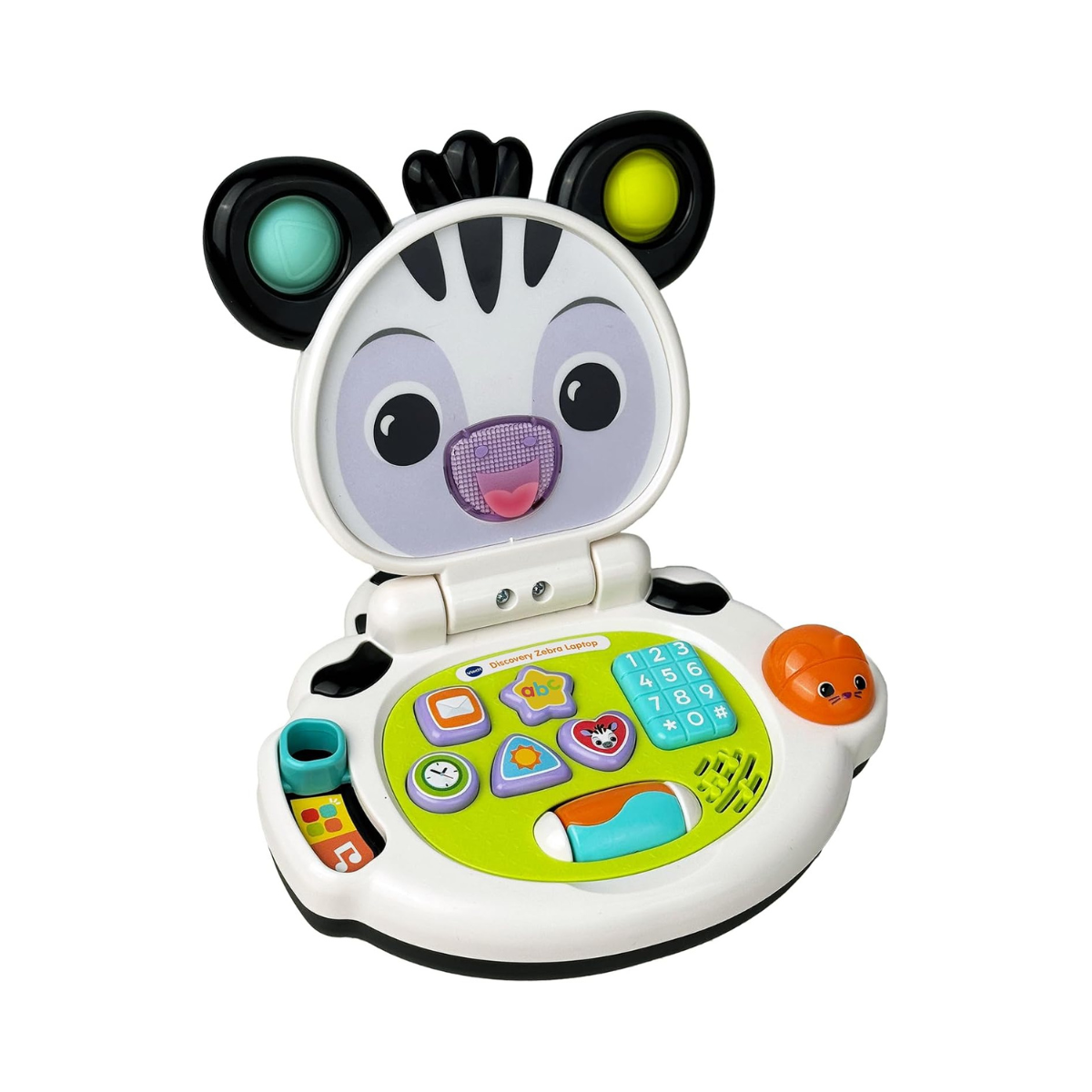 VTech Baby Discovery Zebra Laptop Interactive Baby Toy with Lights Music Letters Numbers 2 Modes Motor Skills Development Gift for 3 6 9 12 Months + English Version