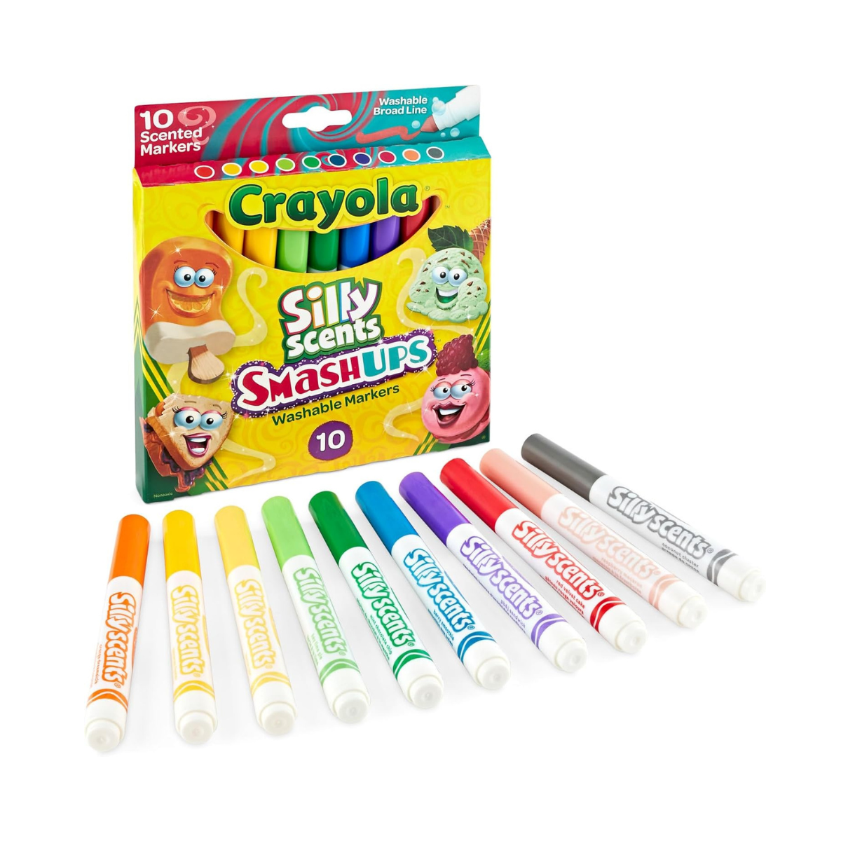 CRAYOLA 10 Ct Silly Scents Smash Ups, Broad Line Washable Markers