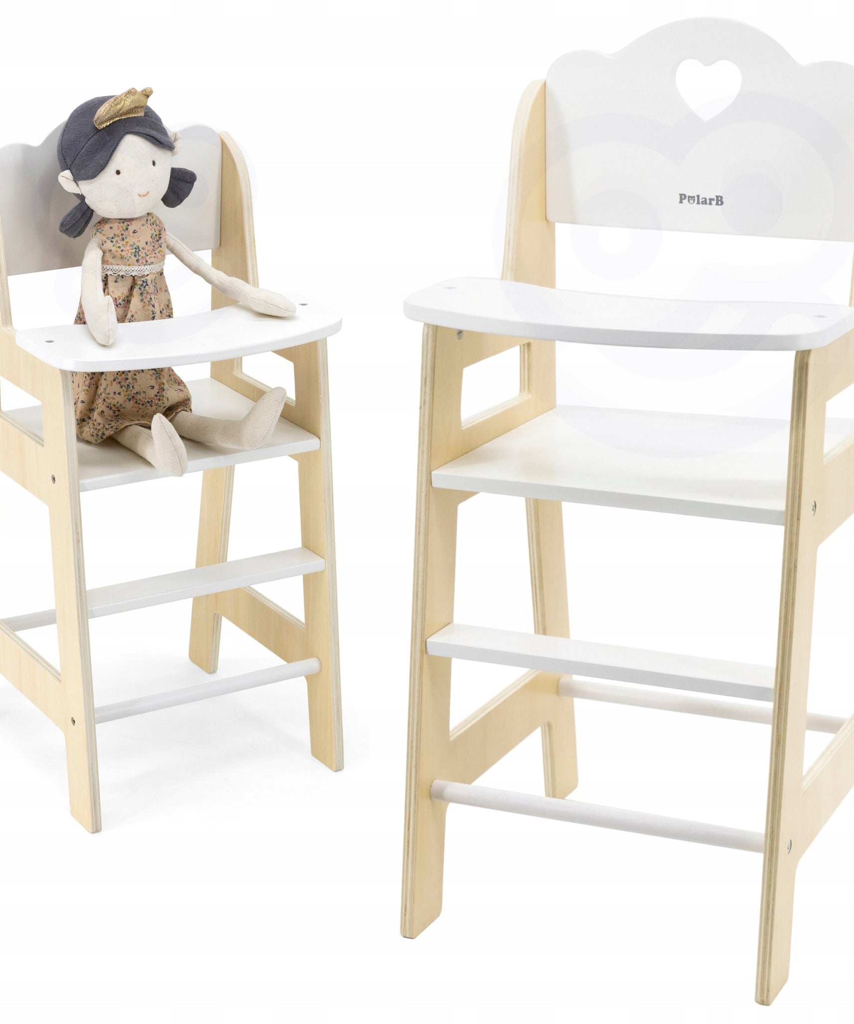 كرسي طعام خشبي للدمى من PolarB، يناسب الدمى التي يصل طولها إلى 38 سم، يشجع على لعب الأدوار والإبداع، لعبة من الخشب الصلب للأعمار من 3 سنوات فما فوق