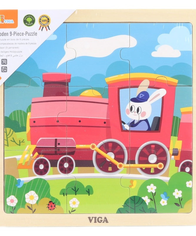 Viga Train, 9 Piece Jigsaw Puzzle, Montessori Wooden Toy, Develops Sensory, Cognitive & Fine Motor Skills, Non-Toxic & Eco-friendly Kids Educational Toy, Suitable for Boys and Girls Aged 18M+