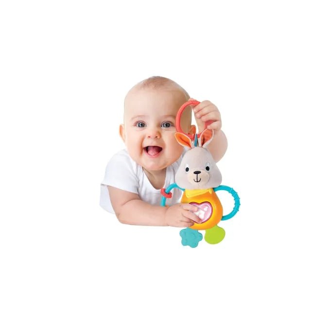 Winfun Bouncy Bunny Jungle Fun Interactive Plush with Sounds and Bouncing Action, Light-Up Music and Movement, Sound-Activated Soft Cuddly Toy for Babies 3 Months and Up