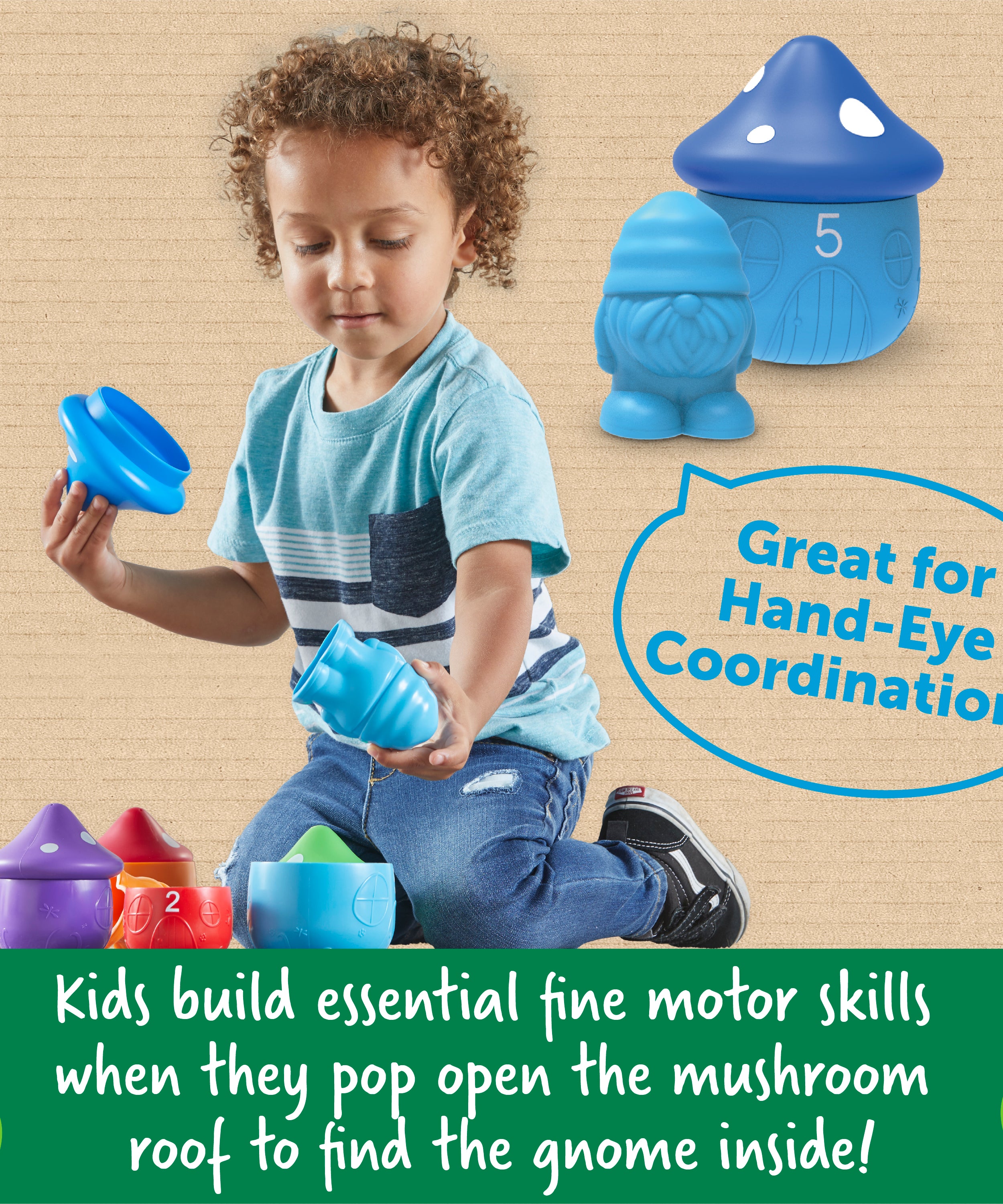 مجموعة ألعاب Peekaboo Gnome Homes، للتلوين والعد وتنمية المهارات الحركية الدقيقة، مع 5 تماثيل قزم ومنازل من فطر عيش الغراب، لعبة تعليمية مستدامة للأطفال الصغار من عمر 18 شهرًا فما فوق