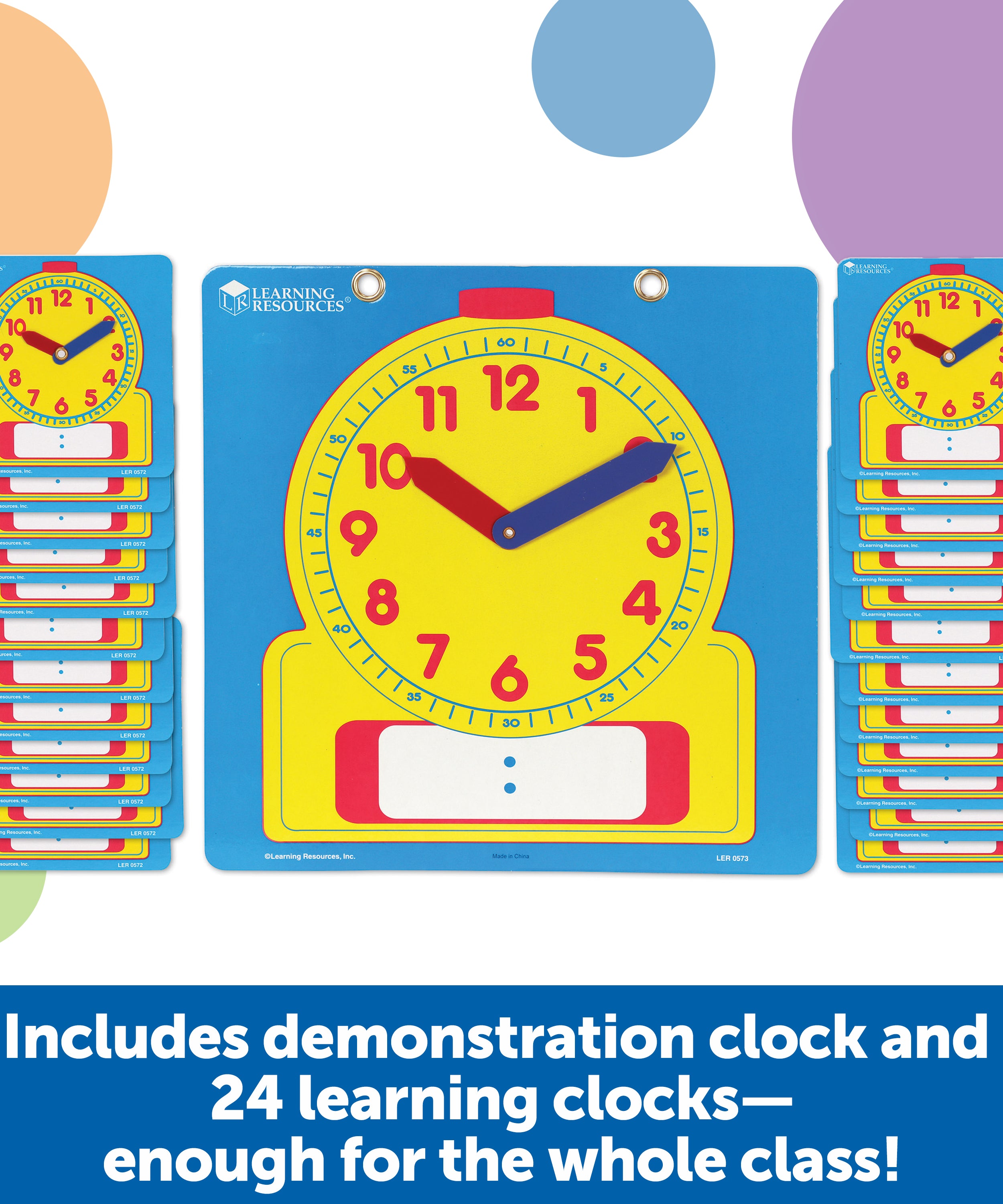 مجموعة ساعات الكتابة والمسح من Learning Resources للفصول الدراسية، تتضمن ساعة توضيحية واحدة و24 ساعة للطلاب بعقارب متحركة، مناسبة للأعمار من 6 سنوات فما فوق