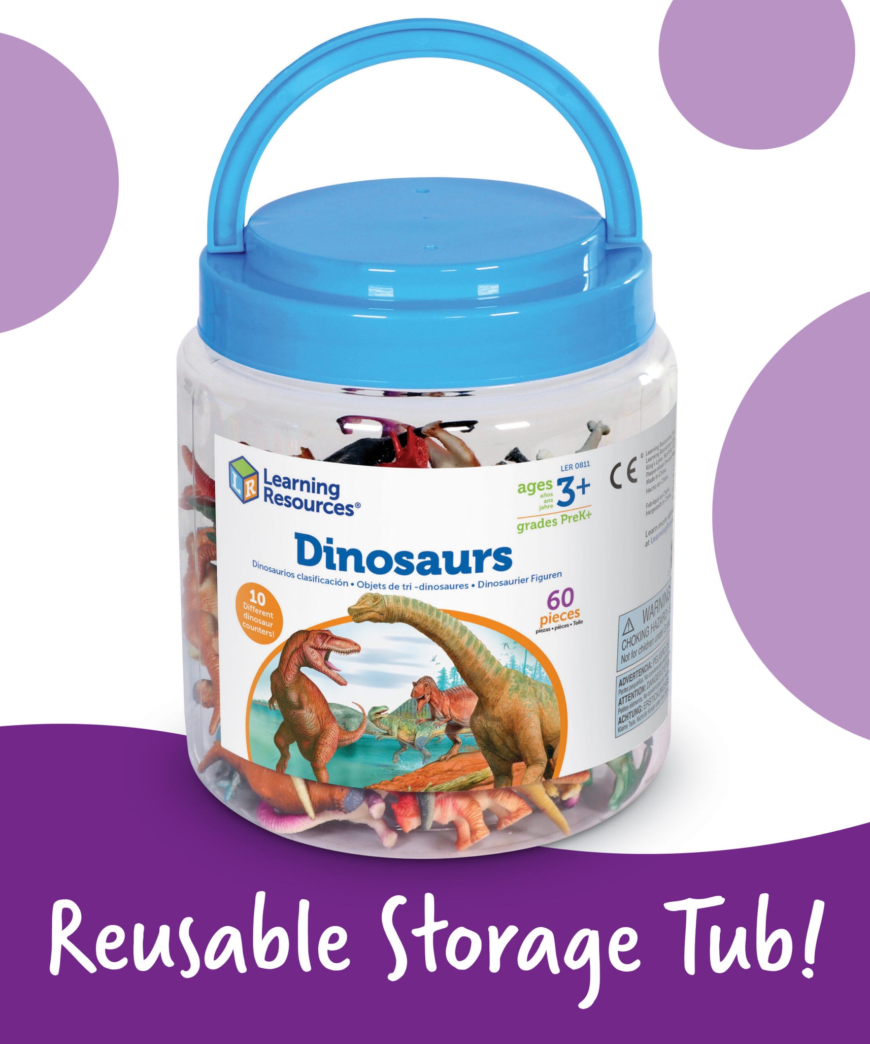 موارد التعلم - عدادات الديناصورات، مجموعة من 60 شخصية واقعية للعد والفرز واللعب الخيالي، للأعمار من 3 سنوات فما فوق