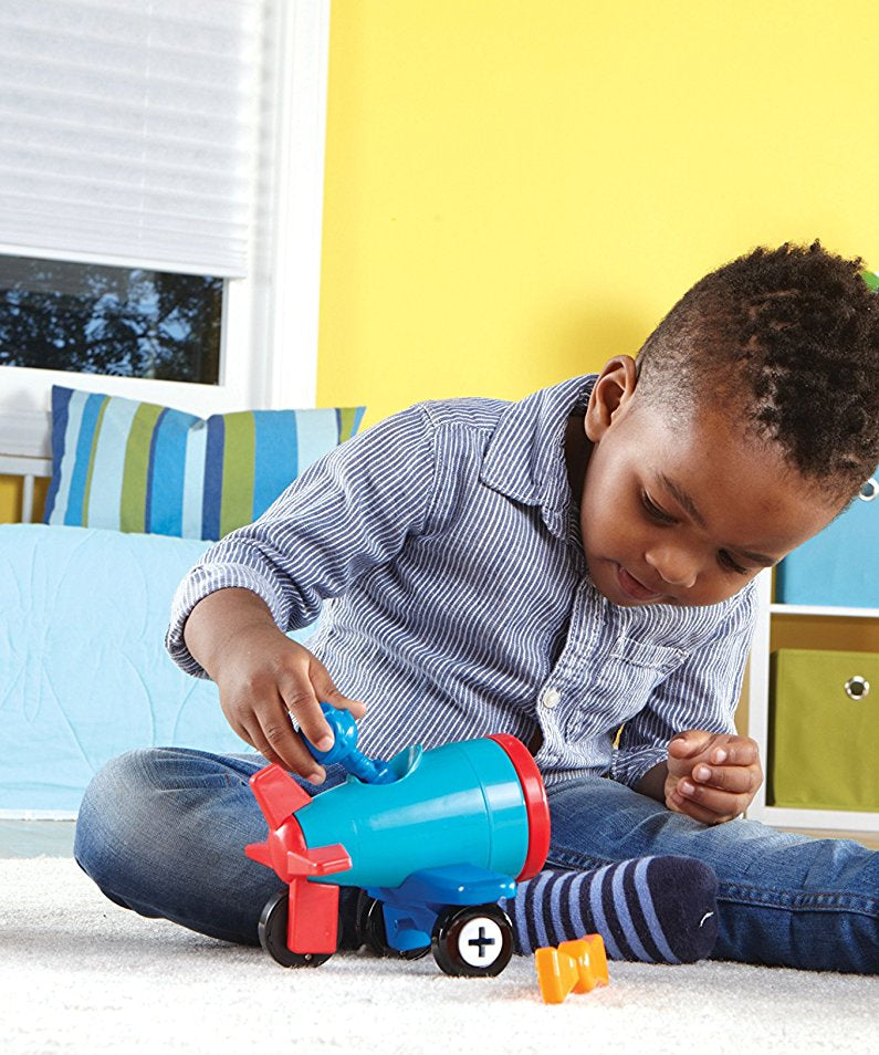 Learning Resources 1-2-3 Build It Car Plane Boat, 3-in-1 Vehicle Construction Toy for Toddlers, Fine Motor Skills and Early Engineering Play, Ages 2+