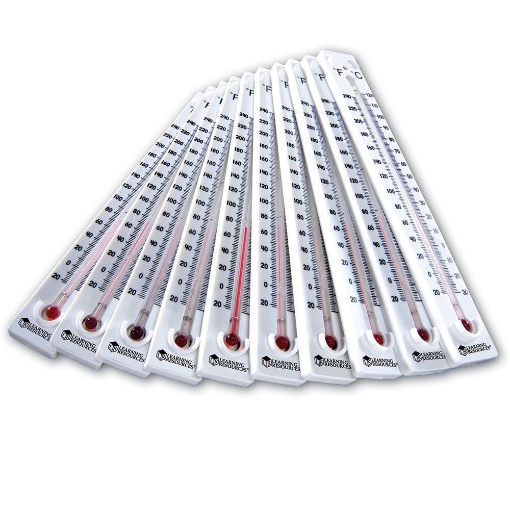 مقاييس حرارة نقطة الغليان من Learning Resources، مجموعة من 10 مقاييس حرارة علمية خالية من الزئبق، تقيس من -30 درجة مئوية إلى 120 درجة مئوية ومن -22 درجة فهرنهايت إلى 240 درجة فهرنهايت، آمنة للأطفال من سن 8 سنوات فما فوق