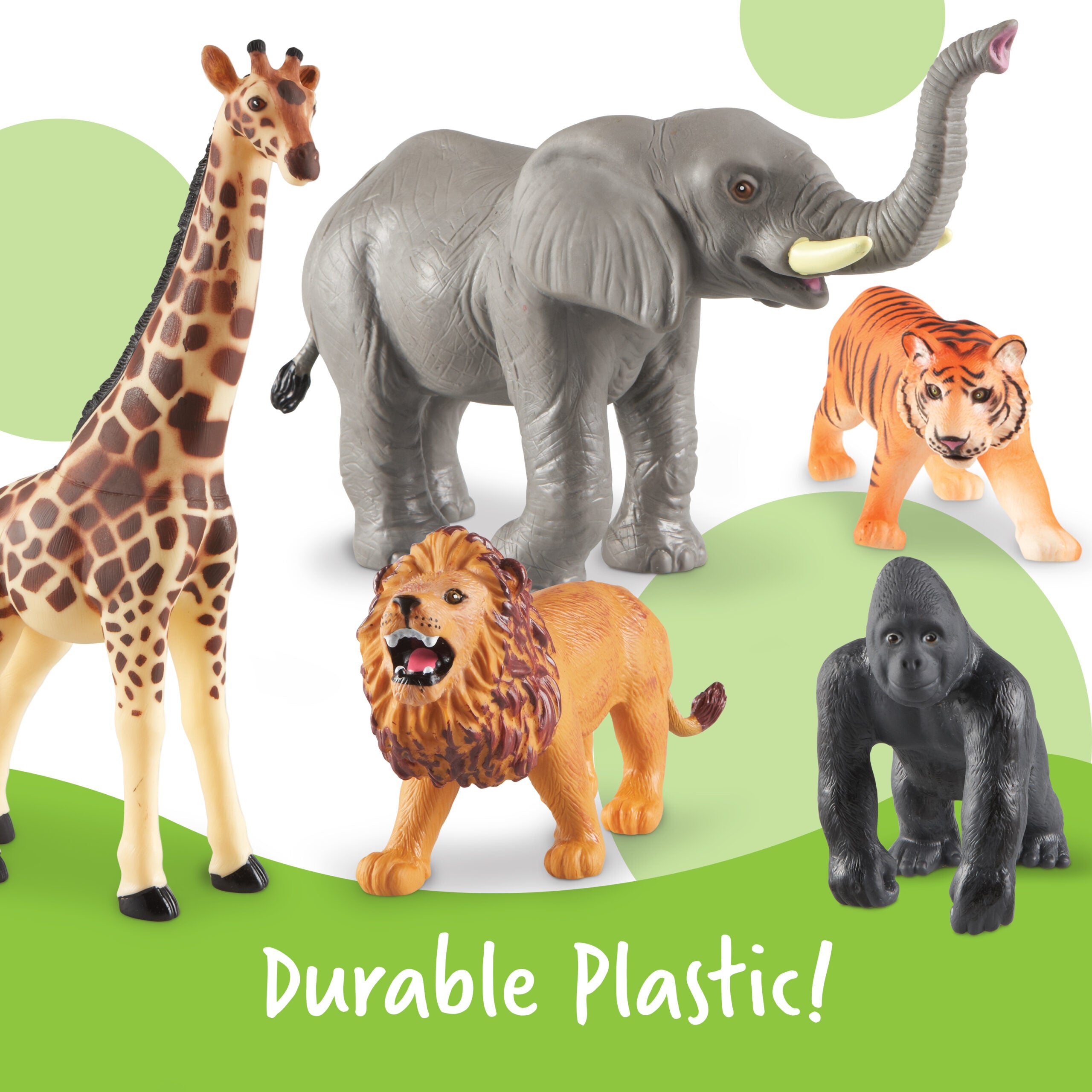 Learning Resources Jumbo Jungle Animals Toy Set, 5-Piece Realistic Wild Animal Figures for Kids Imaginative Play and Early Learning