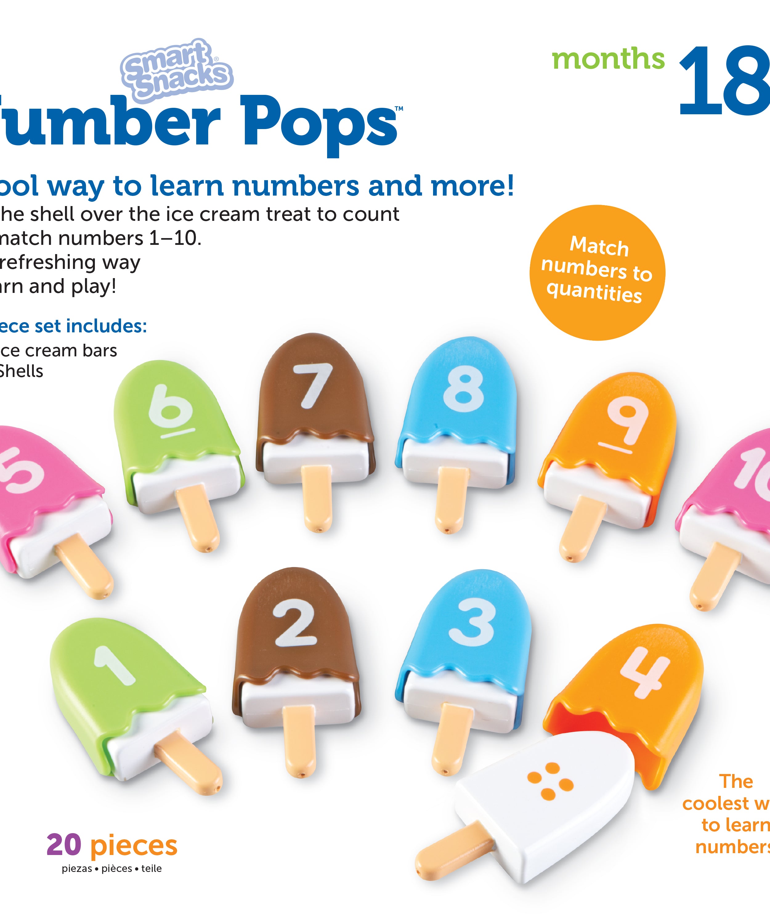 مجموعة ألعاب تعليمية ذكية من Learning Resources، تتضمن 10 قطع آيس كريم، تتضمن العد والتعرف على الألوان للأطفال الصغار من عمر سنتين فما فوق