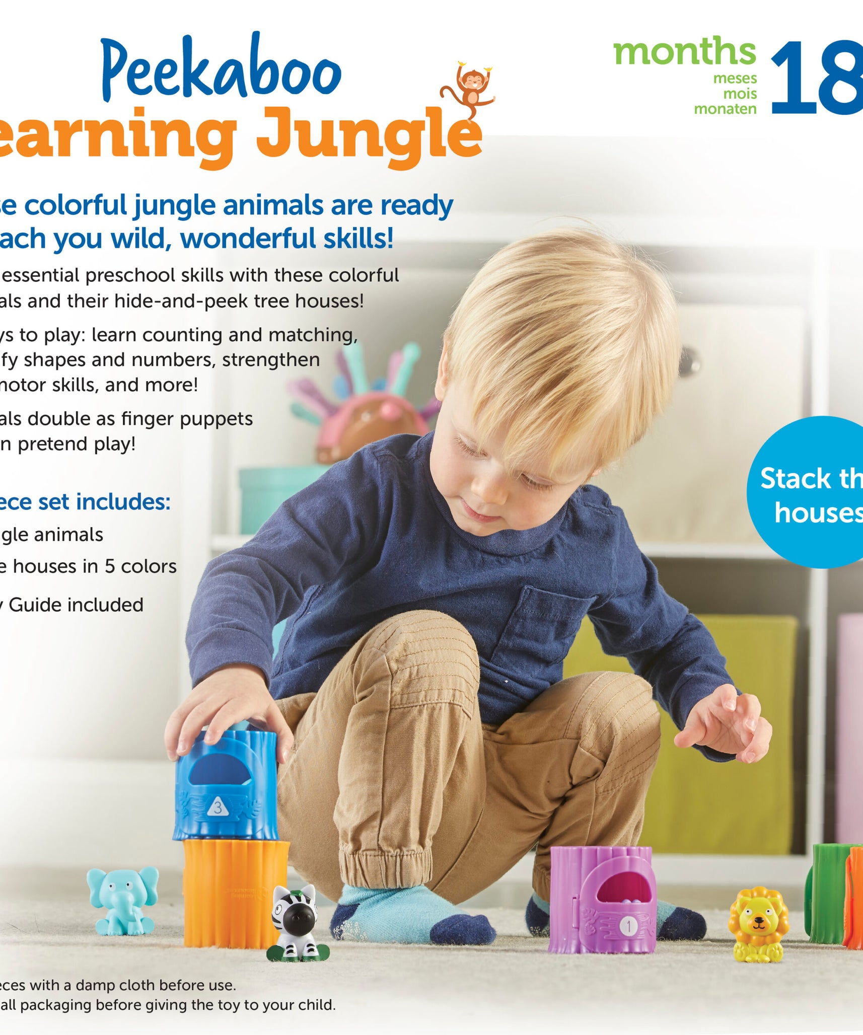مجموعة ألعاب Peekaboo Learning Jungle من Learning Resources، لعبة تفاعلية للأطفال الصغار لتعليم العد والألوان والمهارات الحركية الدقيقة