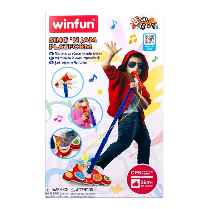 Winfun Sing N Jam Platform Interactive Toy, Adjustable Microphone Stand with Disco Ball and Sound Effects, Kids Music Performance Playset, 3 Years+