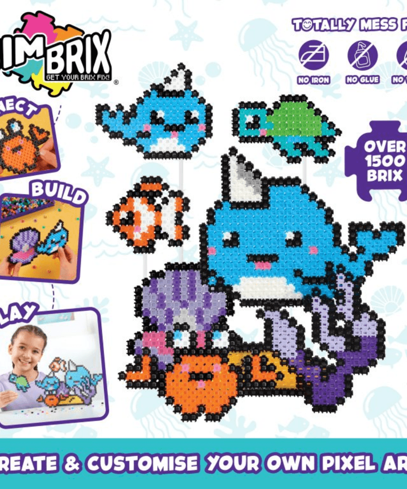 خيارات الشخصيات Simbrix Connect & Wow Underwater Friends Pack مع أكثر من 1500 بريكس، لعبة بناء ثنائية وثلاثية الأبعاد من Pixel Arts and Crafts، لعبة بناء STEAM إبداعية وخيالية للأولاد والبنات من سن 5 سنوات فما فوق