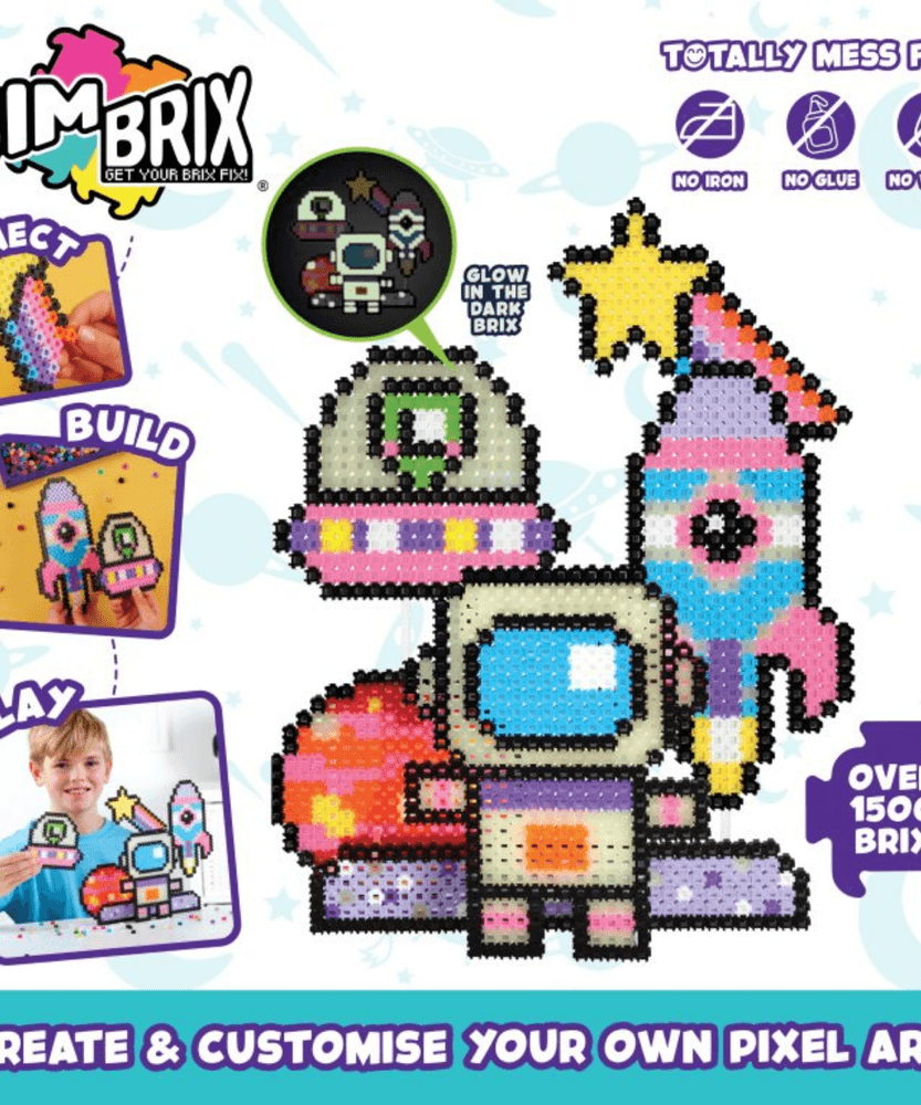 خيارات الشخصيات Simbrix Connect & Wow Glowing Galactic Pack مع أكثر من 1500 بريكس، لعبة بناء ثنائية وثلاثية الأبعاد للفنون والحرف البكسلية، لعبة بناء STEAM إبداعية وخيالية للأولاد والبنات من سن 5 سنوات فما فوق