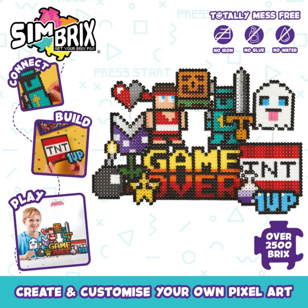 خيارات الشخصيات Simbrix Connect & Wow Game On Pack مع أكثر من 2500 بريكس، لعبة بناء Pixel Arts and Crafts ثنائية وثلاثية الأبعاد، لعبة بناء STEAM إبداعية وخيالية للأولاد والبنات من سن 5 سنوات فما فوق