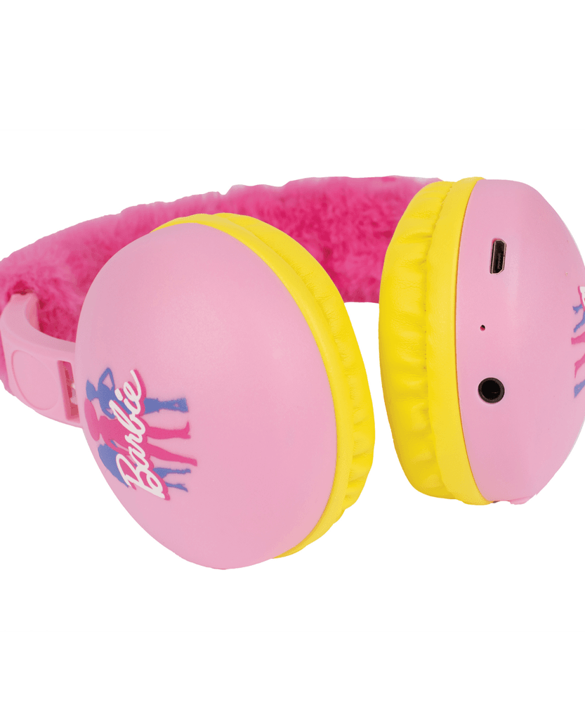 سماعات أذن سينكو كرييشنز باربي اللاسلكية القابلة للتعديل للتحكم في مستوى الصوت للأطفال، مزودة بميكروفون مدمج، وأدوات تحكم في مستوى الصوت، ومقبس صوت 3.5 ملم، مناسبة للأطفال من سن 3 سنوات فما فوق