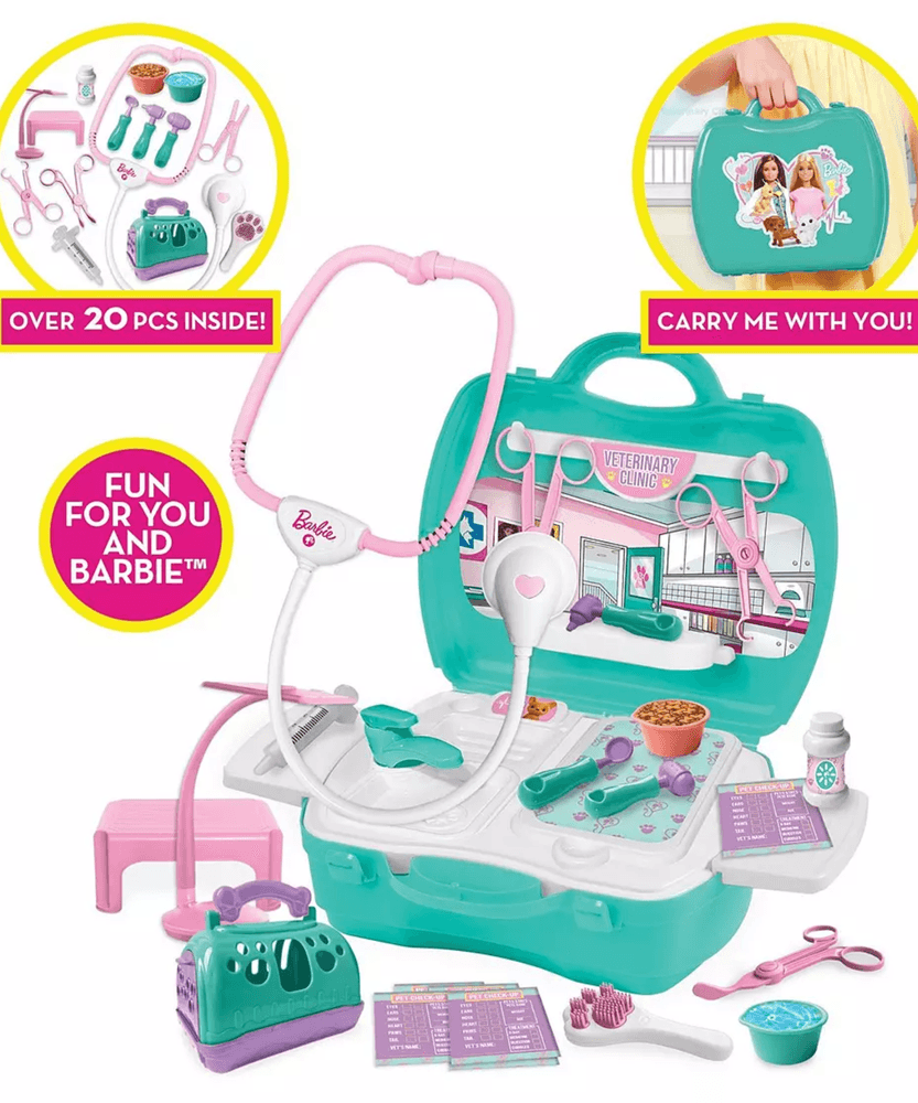 مجموعة لعب عيادة باربي للحيوانات الأليفة من سينكو كرييشنز، 20 قطعة مع حقيبة حمل، لعبة لعب الأدوار مناسبة للأطفال من سن 3 سنوات فما فوق