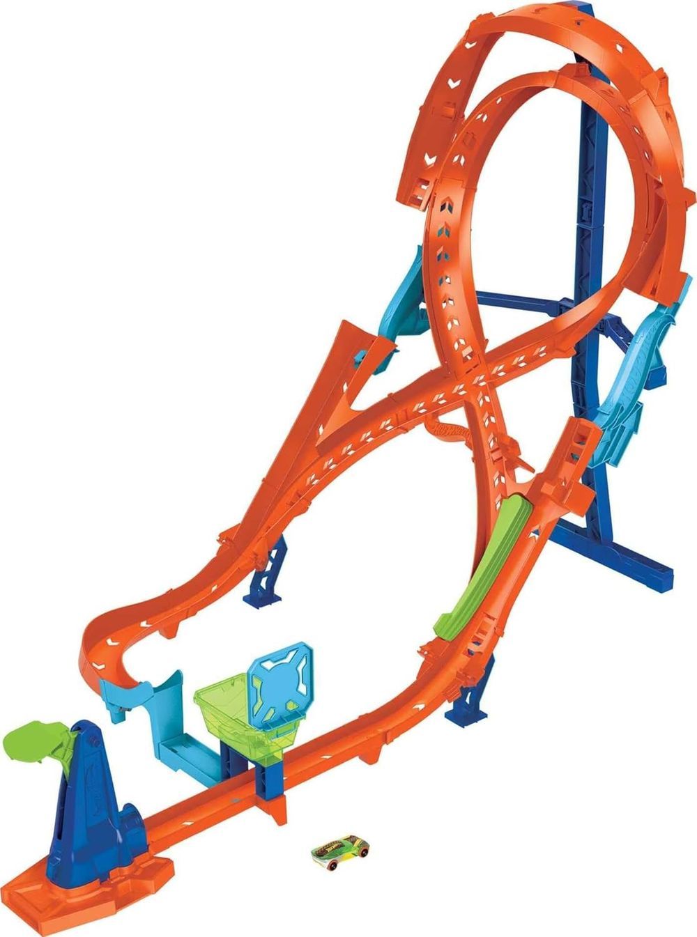 Hot Wheels Action Vertical 8 Jump Track Set, Two-Path Stunt and Race Track with Catch Cup, Includes 1 Hot Wheels Vehicle, Connects to Other Sets, Kids Toys for Ages 3 and Up