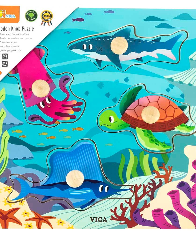 لعبة أحجية فيجا سي أنيملز، مكونة من 4 قطع، مصنوعة من الخشب من مونتيسوري، تُنمّي المهارات الحسية والإدراكية والحركية الدقيقة، غير سامة وصديقة للبيئة، مناسبة للأولاد والبنات من عمر 12 شهرًا فما فوق.