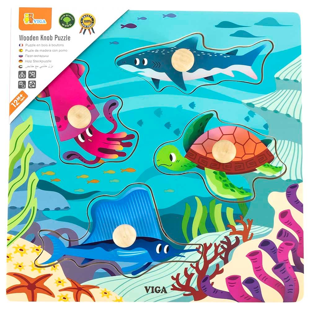 لعبة أحجية فيجا سي أنيملز، مكونة من 4 قطع، مصنوعة من الخشب من مونتيسوري، تُنمّي المهارات الحسية والإدراكية والحركية الدقيقة، غير سامة وصديقة للبيئة، مناسبة للأولاد والبنات من عمر 12 شهرًا فما فوق.