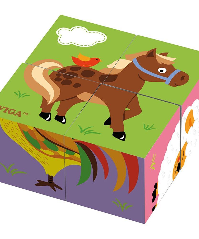 لعبة مكعبات فيجا وايلد أنيملز، 6 جوانب، 2×2، خشبية من مونتيسوري، تنمي المهارات الحسية والإدراكية والحركية الدقيقة، لعبة تعليمية للأطفال غير سامة وصديقة للبيئة، مناسبة للأولاد والبنات من عمر سنتين فما فوق