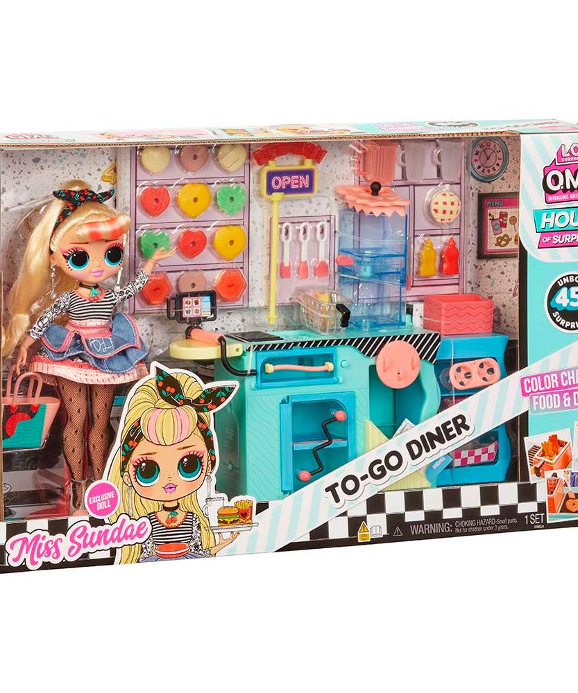 مجموعة ألعاب LOL Surprise OMG Miss Sundae To-Go Diner مع دمية أزياء حصرية، أكثر من 45 مفاجأة، ميزات تغيير اللون، ملحقات مطبخ للأطفال من سن 3 سنوات فما فوق