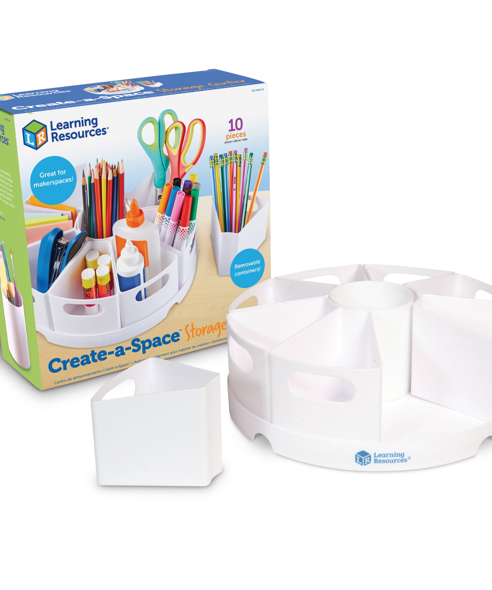 مركز تخزين Create-a-Space من Learning Resources، أبيض، منظم مكتب دوار مع 8 حاويات قابلة للإزالة، حل تخزين للفصول الدراسية والمكتب المنزلي