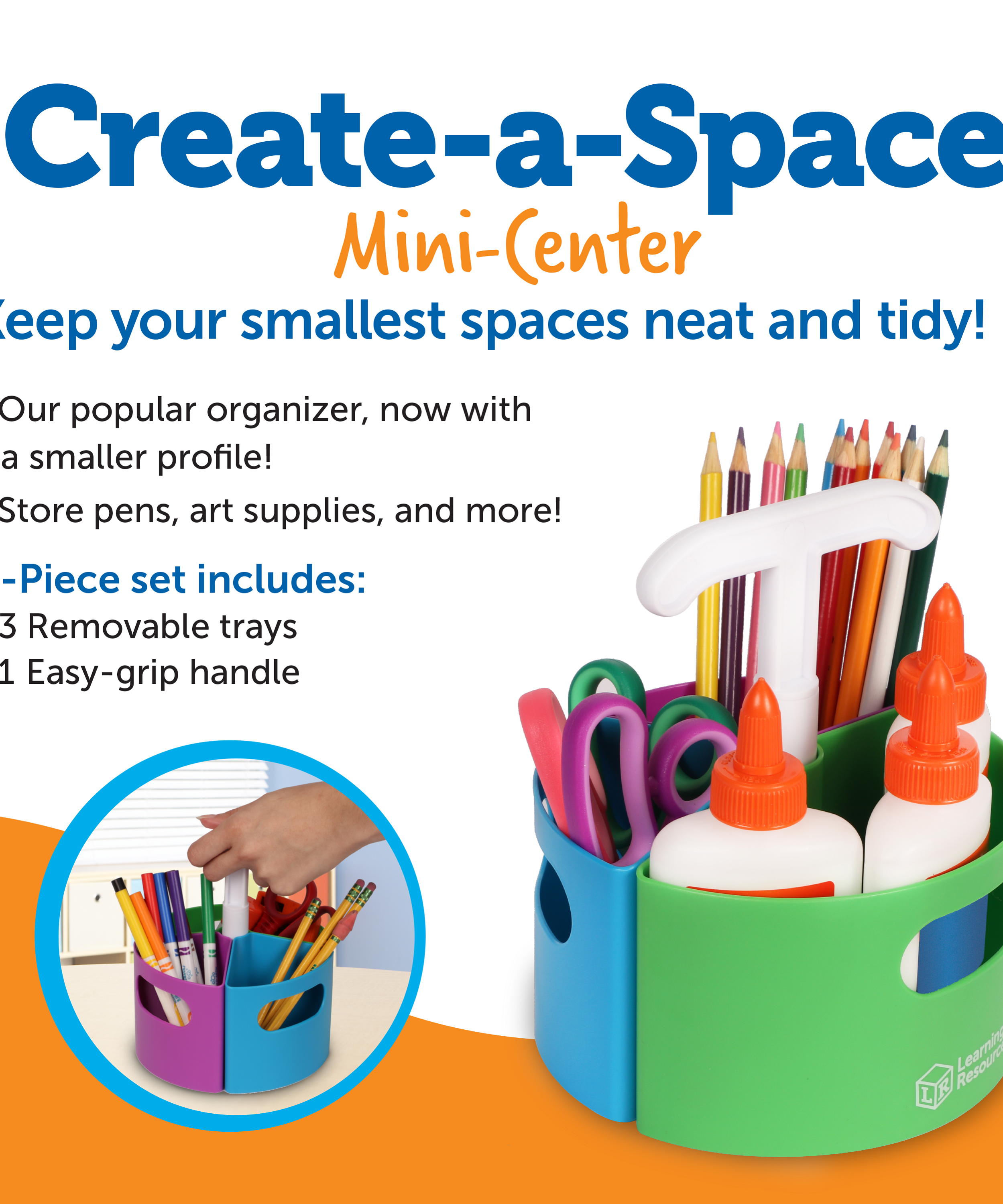 مركز Create-a-Space الصغير من Learning Resources، منظم تخزين مضغوط للأقلام والعلامات والمستلزمات المكتبية، بمقبض سهل الحمل، مثالي للمنزل أو المكتب أو الفصل الدراسي أو مساحة الإبداع