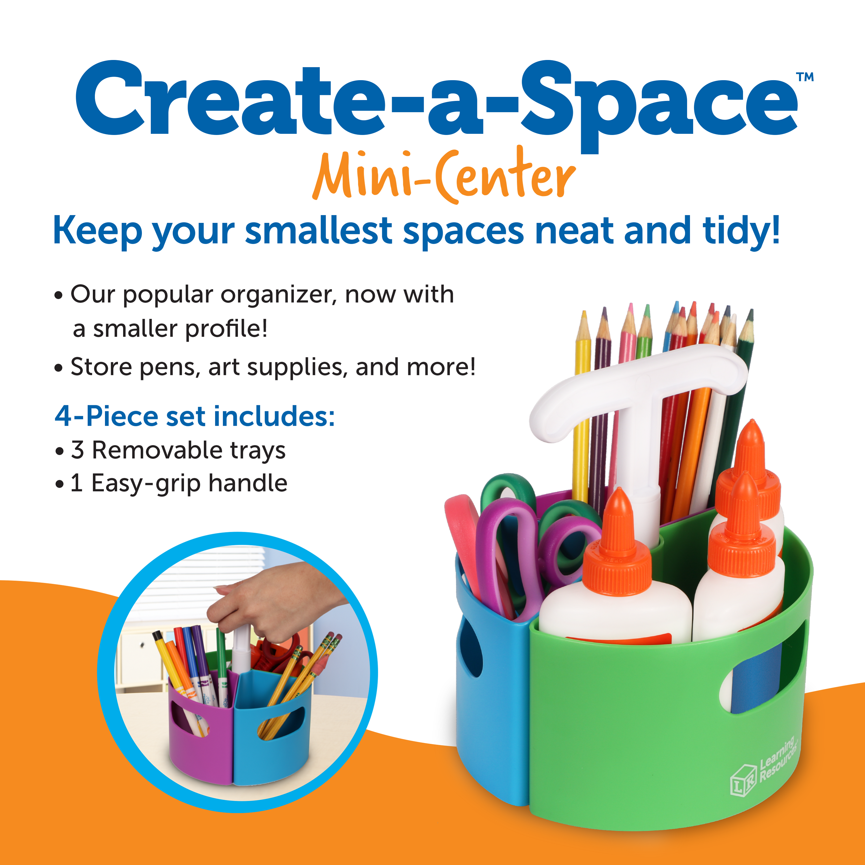 مركز Create-a-Space الصغير من Learning Resources، منظم تخزين مضغوط للأقلام والعلامات والمستلزمات المكتبية، بمقبض سهل الحمل، مثالي للمنزل أو المكتب أو الفصل الدراسي أو مساحة الإبداع