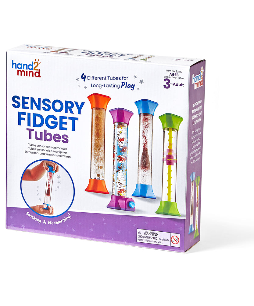 Learning Resources Sensory Fidget Tubes, Set of 4 Calming Visual Sensory Toys for Focus and Relaxation, Ages 3+