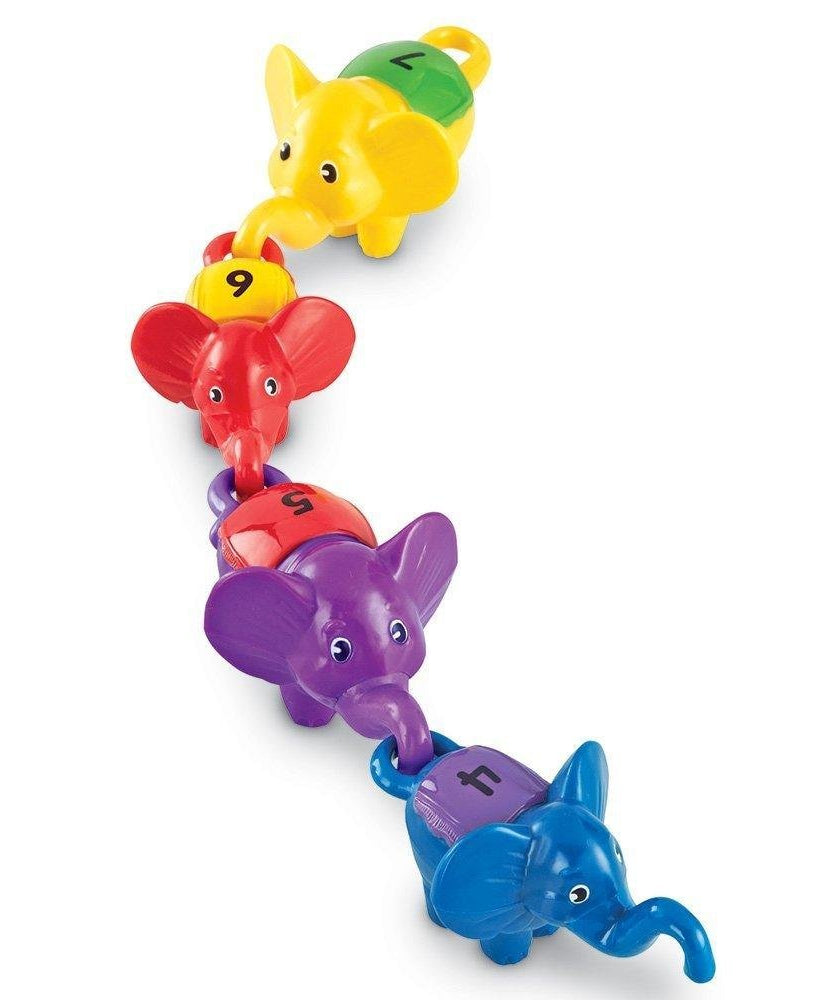 موارد التعلم Snap 'n' Learn Counting Elephants، مجموعة من 10 فيلة تعليمية مترابطة للتعرف على الأرقام والألوان، لعبة المهارات الحركية الدقيقة للأطفال الصغار، من عمر سنتين فما فوق