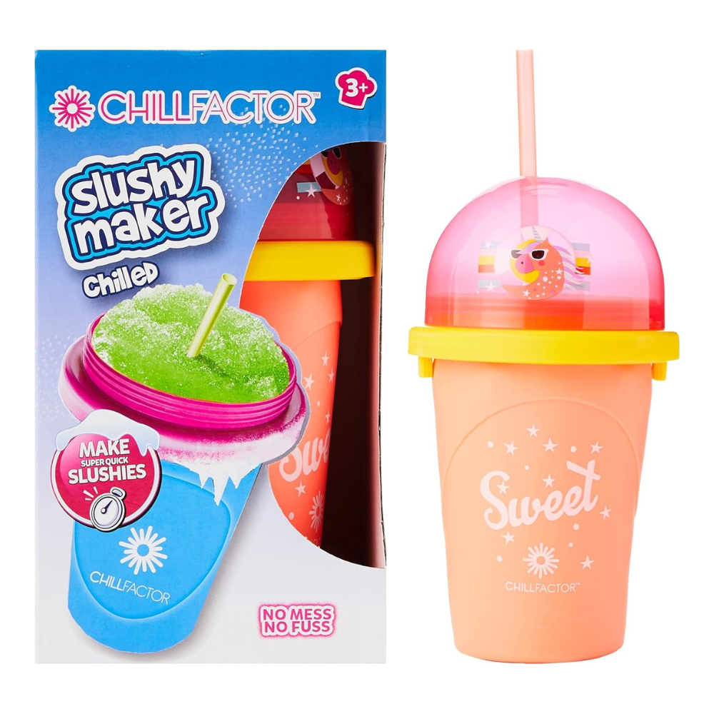Chillfactor Slushy Maker 300ml Pink Reusable Slushie Cup with Spoonstraw Make Frozen Drinks Instantly No Blender or Ice Kids Ages 3+