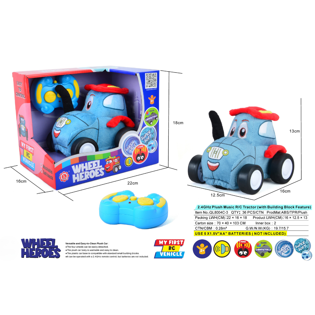 Farm Truck Plush Car, Soft Remote Control Toy with Lights and Sounds, Creative Farming Fun for Boys Aged 3+