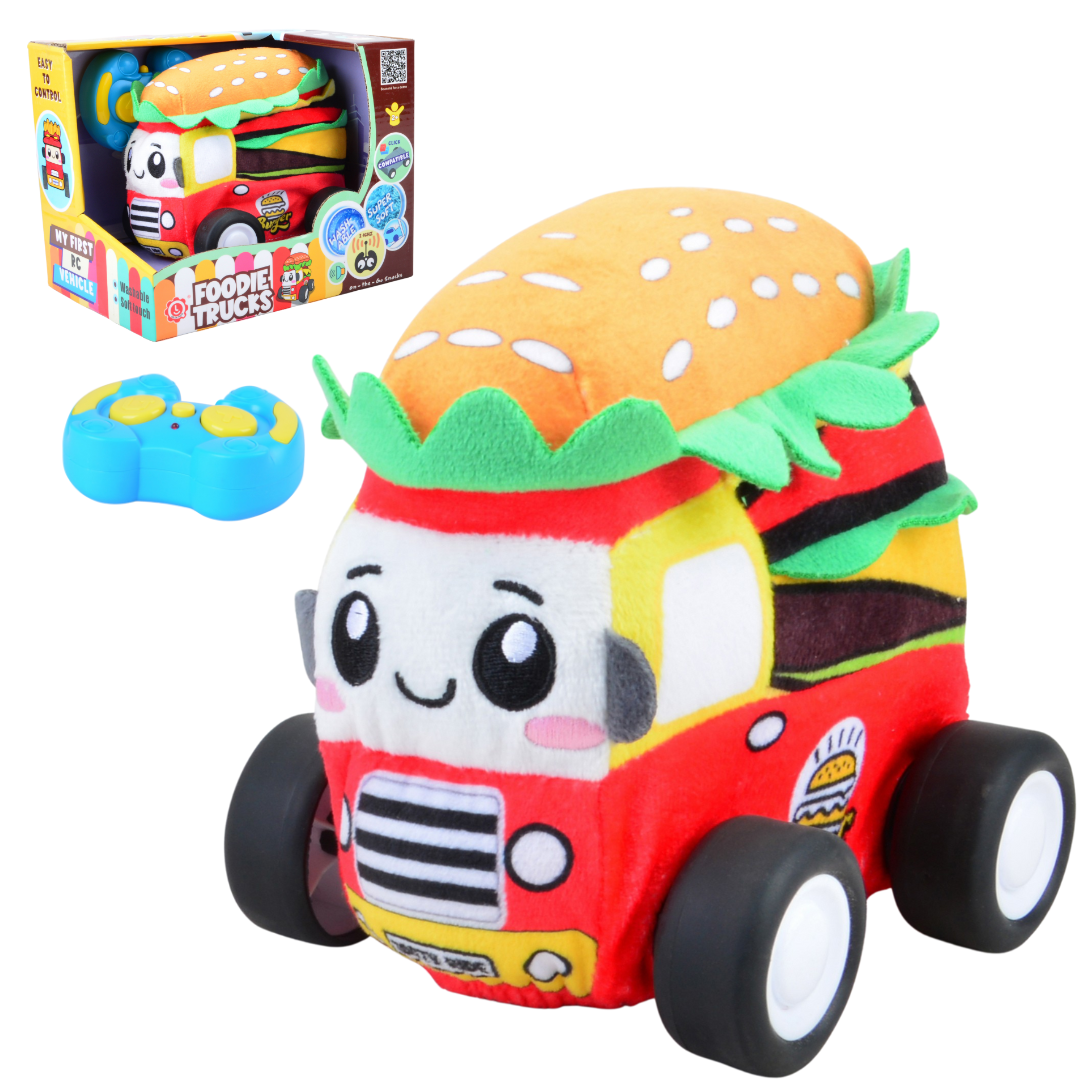 Burger Plush Car, Soft Remote Control Toy with Lights and Sounds, Fun Food-Themed Gift for Boys Aged 3+