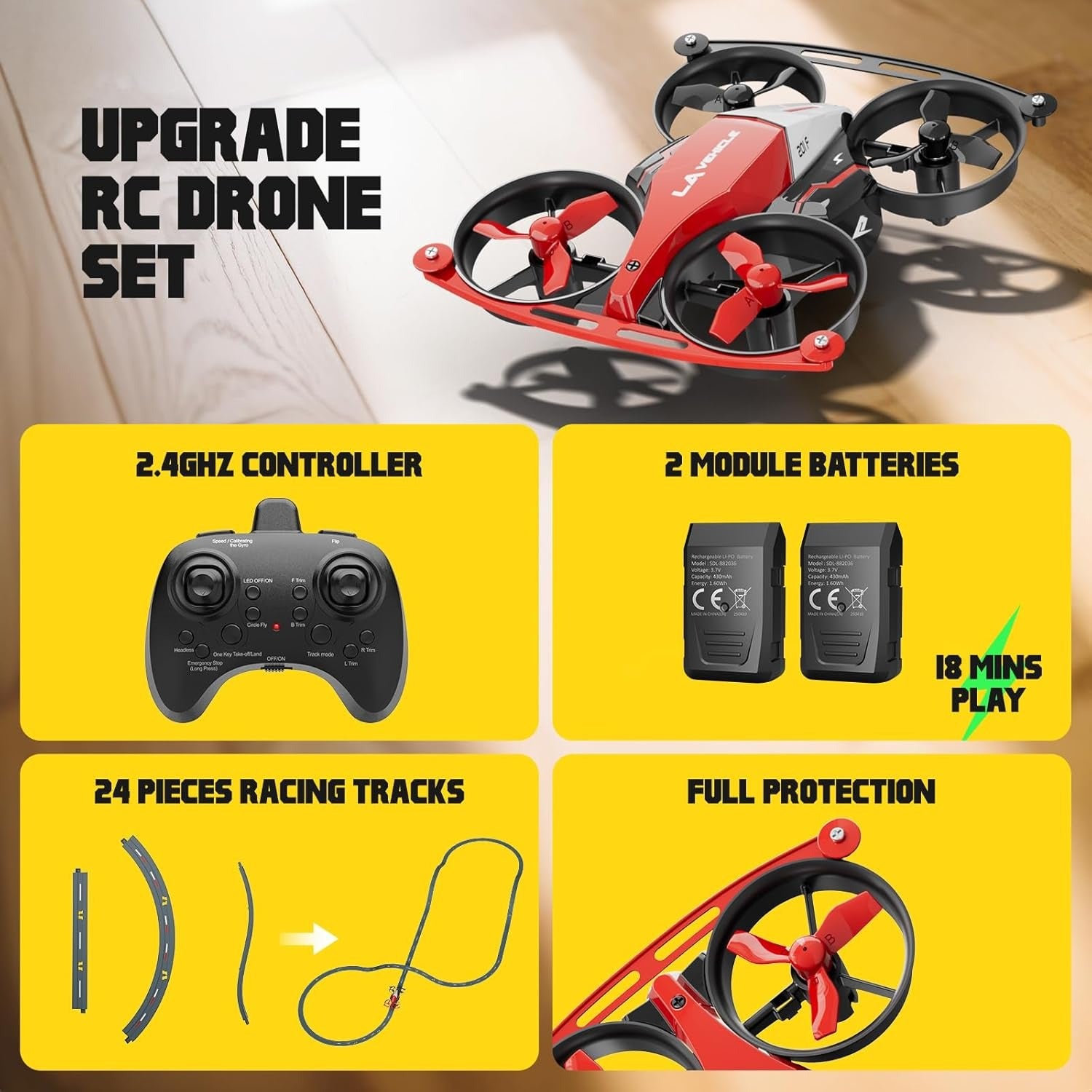 4CH Quadcopter Bounce & Track Drone, Interactive Drone with Drift, Bounce and FPV Track Modes, Fun Flying Toy for Kids Aged 8+