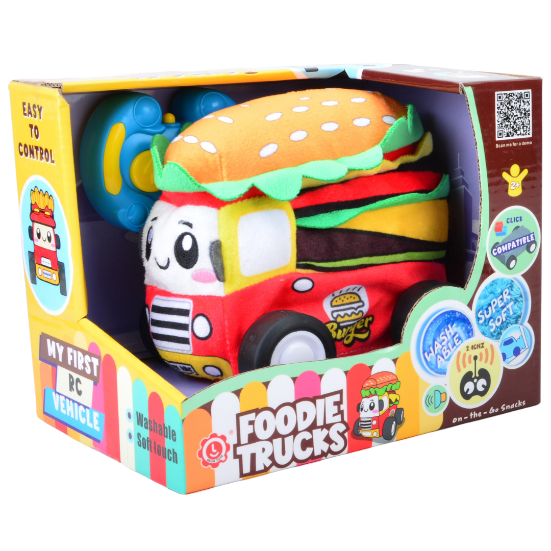 Burger Plush Car, Soft Remote Control Toy with Lights and Sounds, Fun Food-Themed Gift for Boys Aged 3+