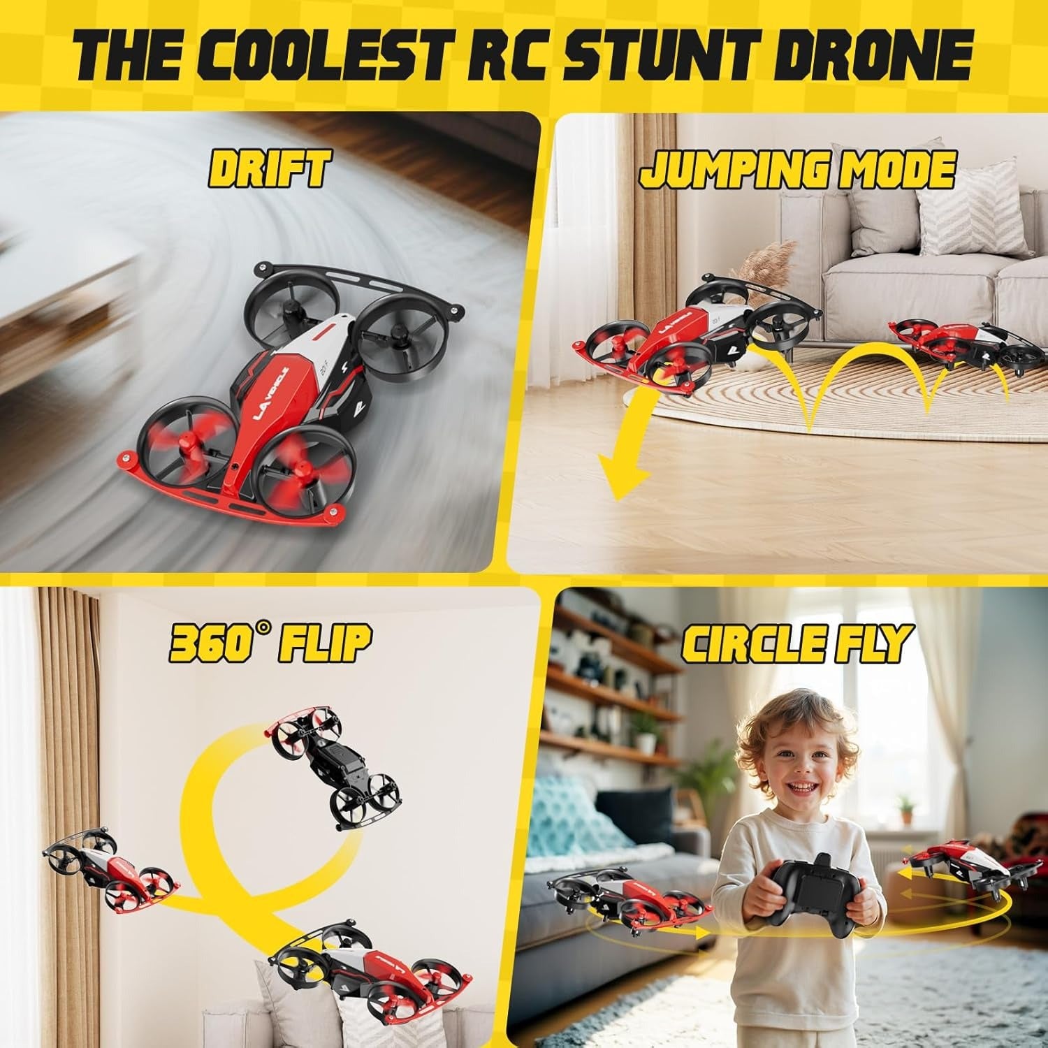 4CH Quadcopter Bounce & Track Drone, Interactive Drone with Drift, Bounce and FPV Track Modes, Fun Flying Toy for Kids Aged 8+