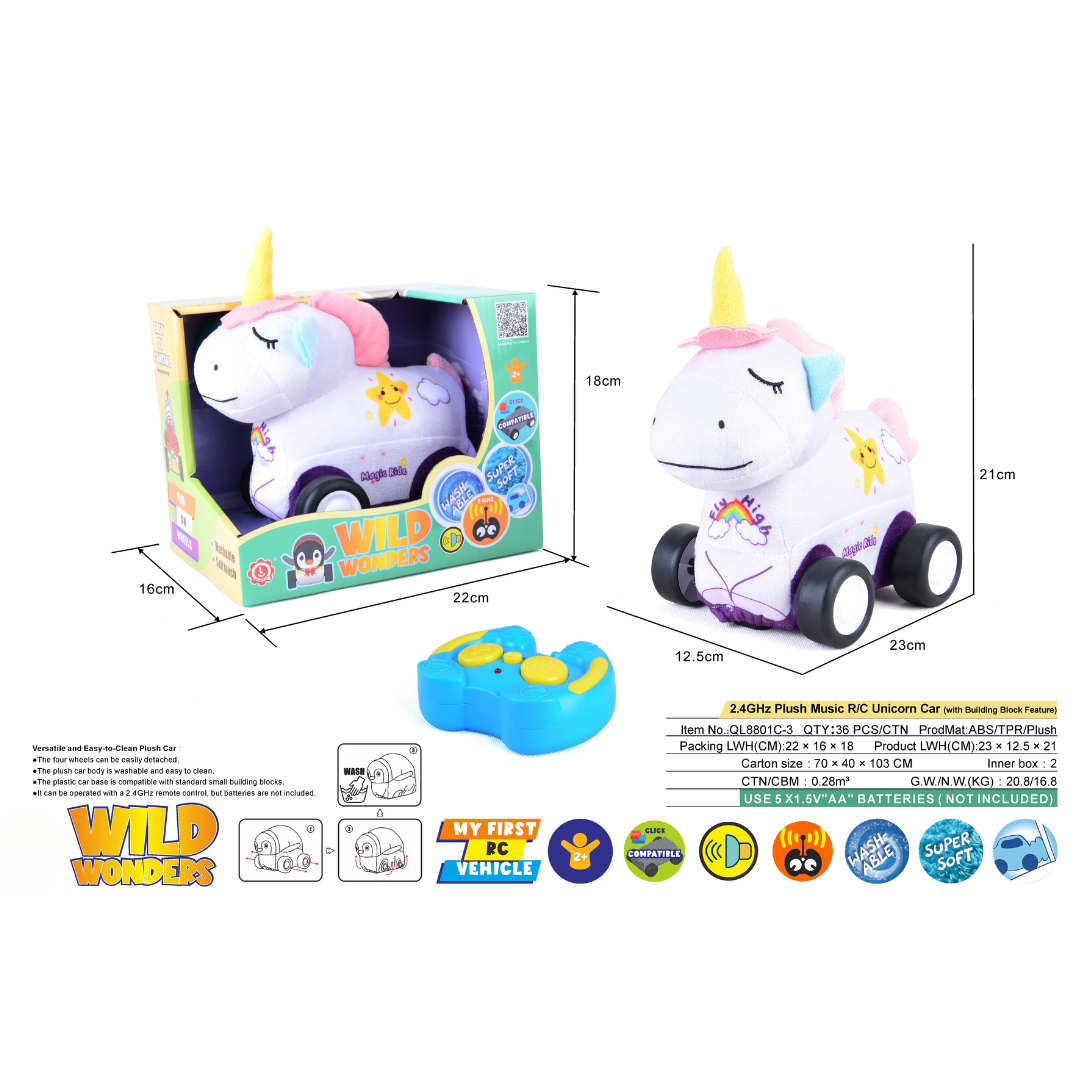 Unicorn Plush Car, Adorable Remote Control Toy with Lights and Sounds, Magical Gift for Girls Aged 3+