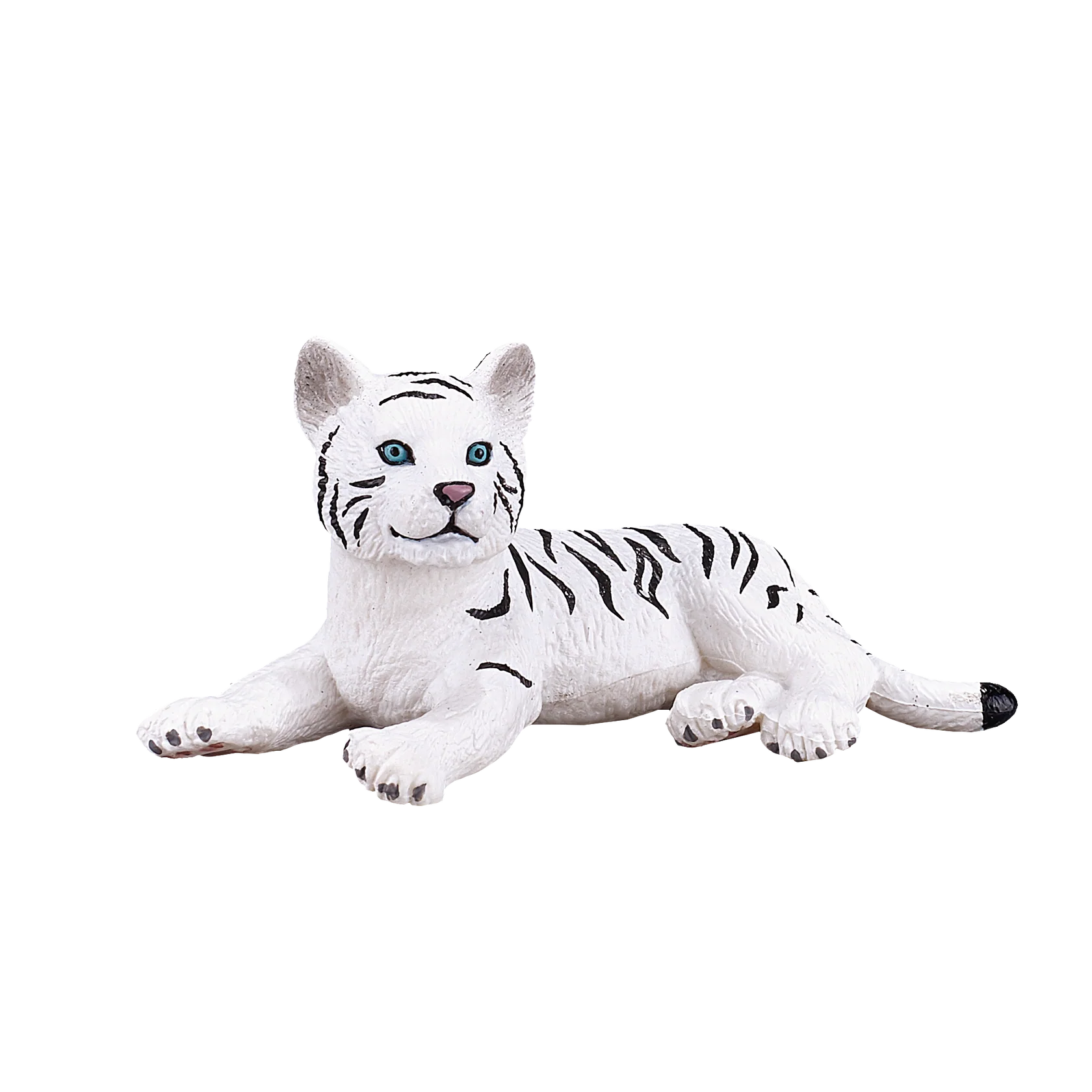 Mojo White Tiger Cub Lying Down Small Animal Figure Toy, Realistic Wildlife Collectible for Kids