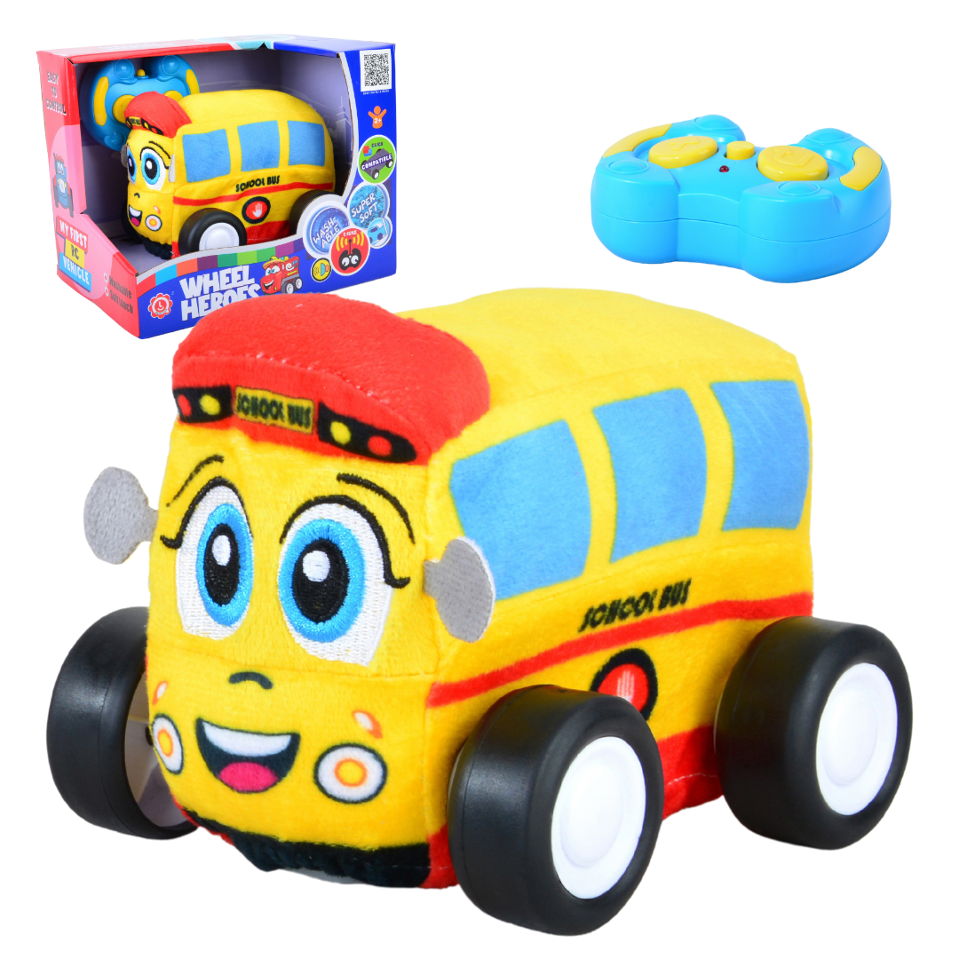 School Bus Plush Car, Soft Remote Control Toy with Lights and Sounds, Educational Playtime Gift for Kids Aged 3+