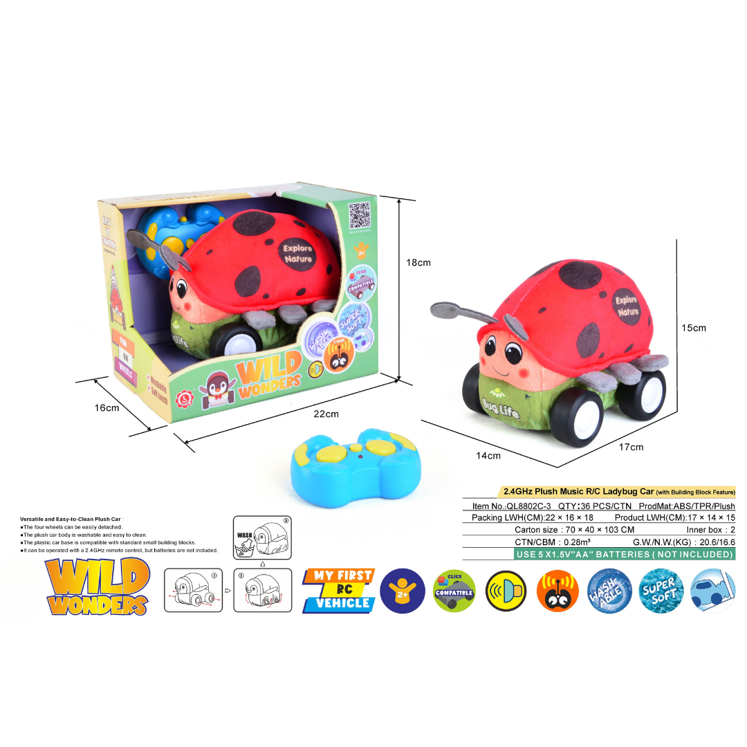 Ladybug Plush Car, Cute Remote Control Toy with Lights and Sounds, Lovely Gift for Girls Aged 3+